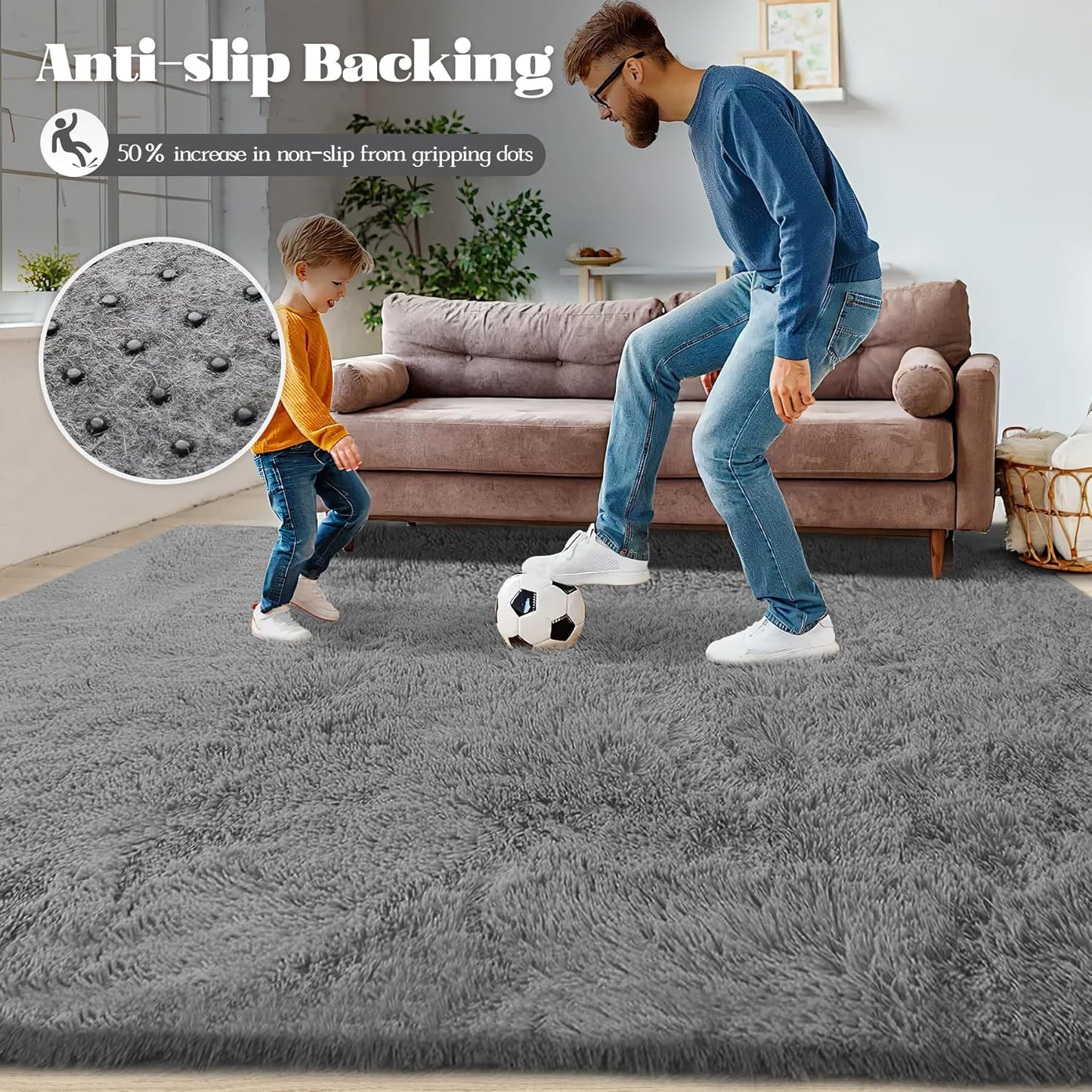 5x7 Area Rug for Living Room: Fluffy Shag Soft Washable Rugs Fuzzy Plush Indoor Carpet for Bedroom Nursery Playroom Dorm Kids Girls Boys Room (Grey, 5'x7')