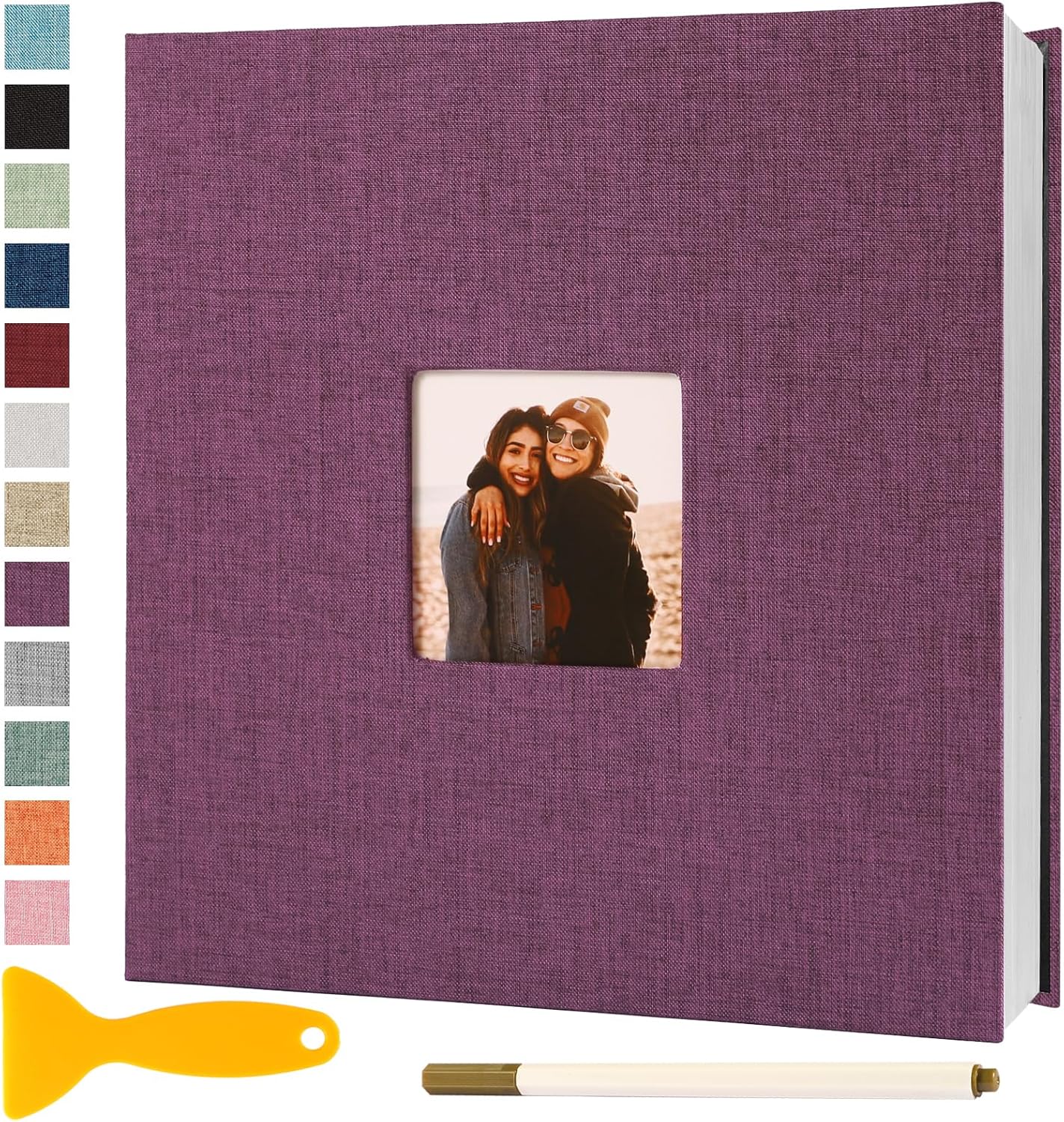 Photo Album Self Adhesive Pages Scrapbook Magnetic Photo Albums for 4x6 5x7 8x10 Pictures Sticky Pages Books for Baby Family Wedding 11x10.6 Purple 40 Pages