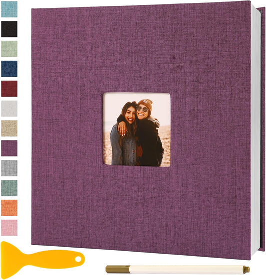 Photo Album Self Adhesive Pages Scrapbook Magnetic Photo Albums for 4x6 5x7 8x10 Pictures Sticky Pages Books for Baby Family Wedding 11x10.6 Purple 40 Pages
