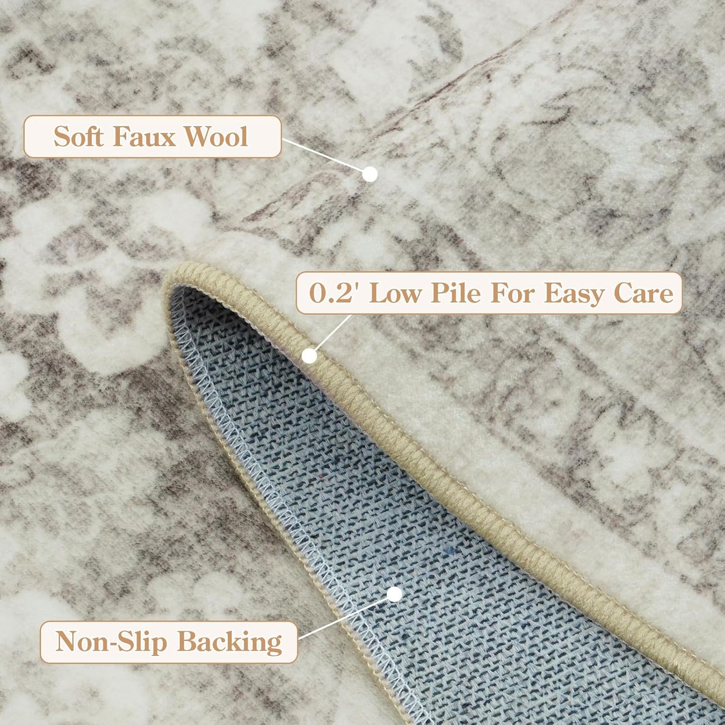 LIVEBOX Washable Area Rug 8x10 Rugs for Living Room Bedroom, Non-Slip Boho Indoor Carpet for Dining Room Office, Low-Pile Farmhouse Soft Carpets for Kids Nursery Room Playroom, Taupe