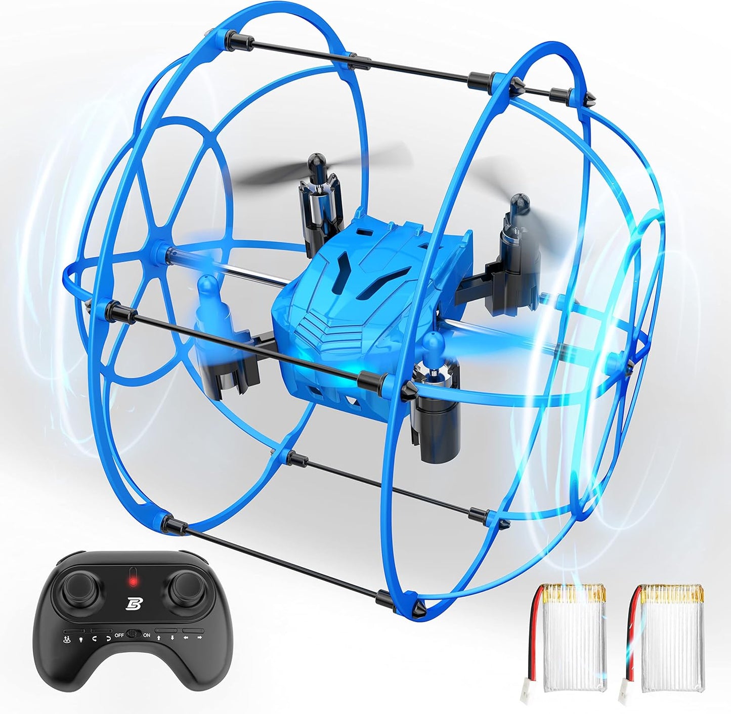 BEZGAR HQ053 Remote Control Drone for Kids - RC Mini Spherical Rolling Quadcopter Beginner 360 Degree Flip, Christmas Birthday Gift Indoor Outdoor Toys for Boys Age 4 5 6 7 8-12, Blue