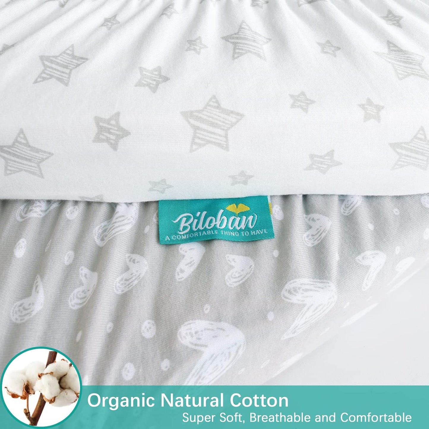 Waterproof Bassinet Sheets Fit for Miclassic, Baby Delight, TCBunny, Milliard, Dream On Me Traveler/Skylar and Other Bedside Sleeper Bassinet Mattress, 100% Organic Cotton, White Grey Print for Baby