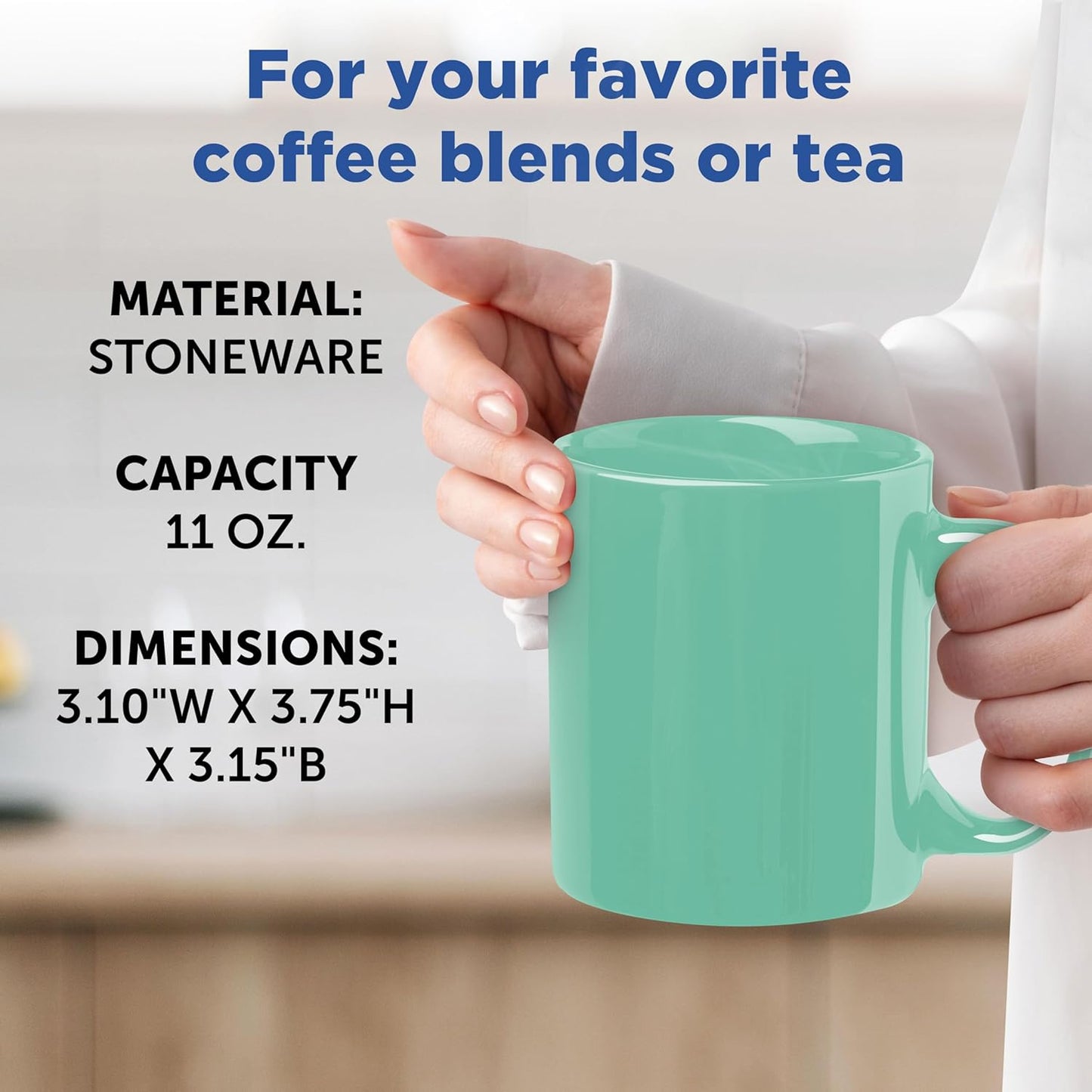 DISCOUNT PROMOS Ceramic Coffee Mugs 11 oz. Set of 10, Bulk Pack - Coffee cup set, Iced coffee cup, Gaming mug - Teal