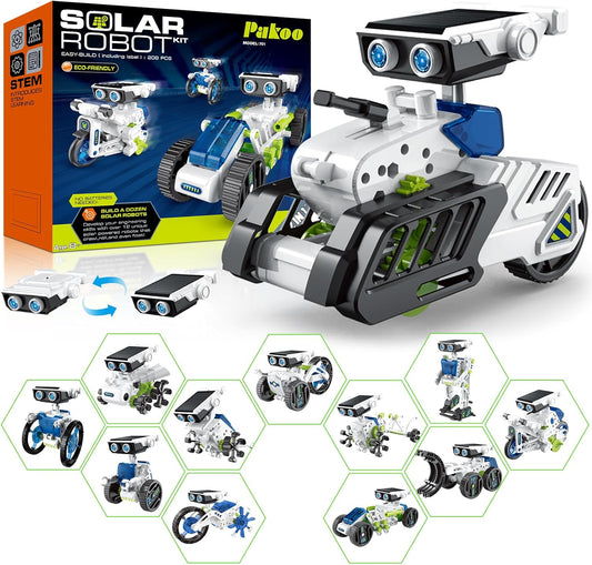12-in-1 Solar Robot Kit for Kids 8-12, STEM Educational Building Toys with Solar & Battery Power, DIY Science Experiment Projects, Easter Birthday Gifts for Boys Girls Age 8 9 10 11 12 Years Old-Green
