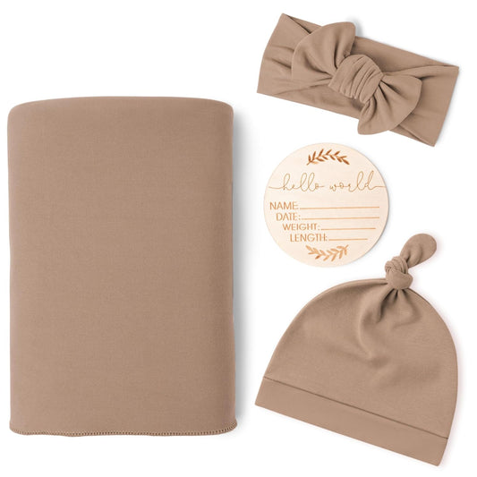 Konssy Baby Girl Newborn Receiving Blanket with Matching Headband and Beanie Set Baby Swaddle Nursery Swaddle Wrap