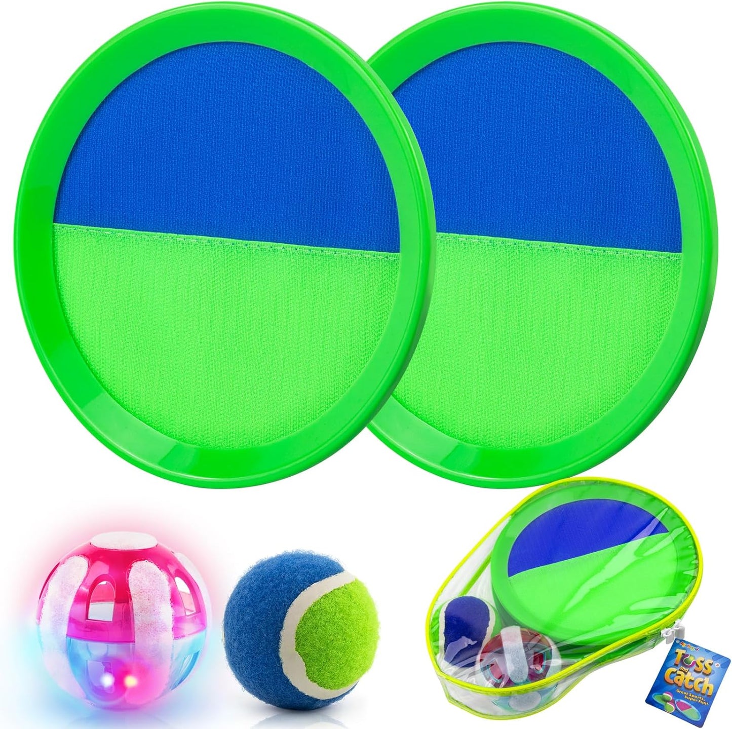 Ayeboovi Kids Outdoor Beach Pool Toys Toss and Catch Ball Set Upgraded Light UP Ball Yard Lawn Games for 3-10 Years Boys Girls Toddlers Easter Basket Stuffers-Green