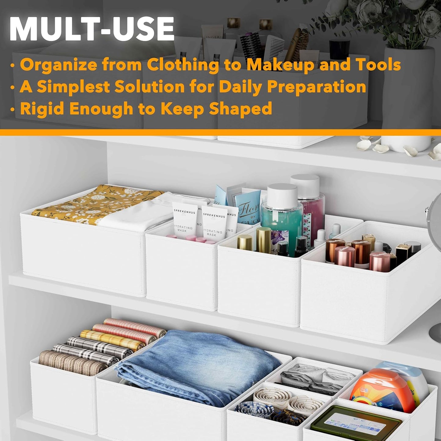 SpaceAid Drawer Organizer Clothes, 12 Pack Dresser Organizer Bins for Nursery, Closet Organization and Storage Dividers for Clothing, Baby Clothes, Underwears, Socks (White)