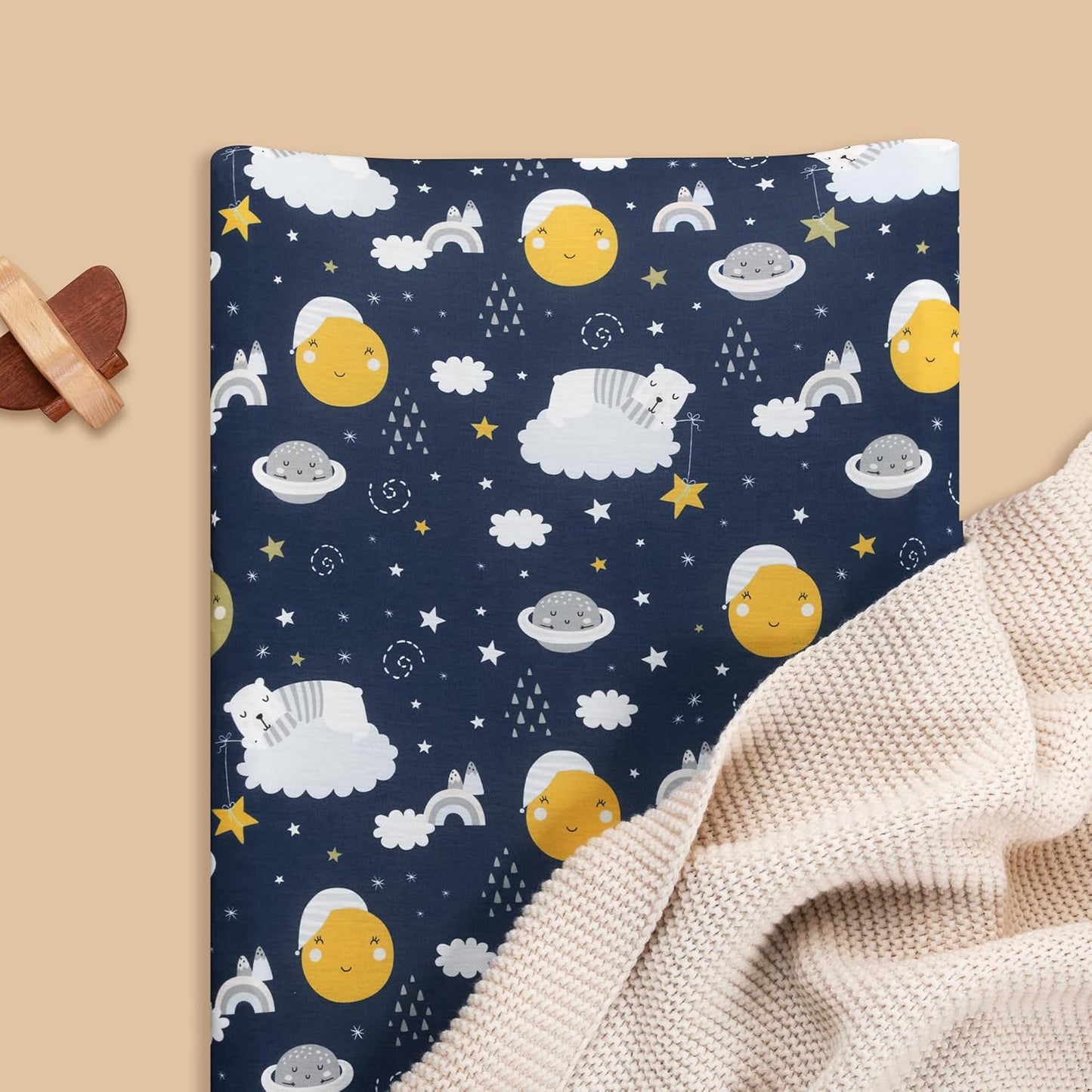 TILLYOU Changing Pad Cover Set in Soft Jersey Material - Fits 32"/34''x16 Contoured Pad for Babies, Starry Adventure and Dark Blue