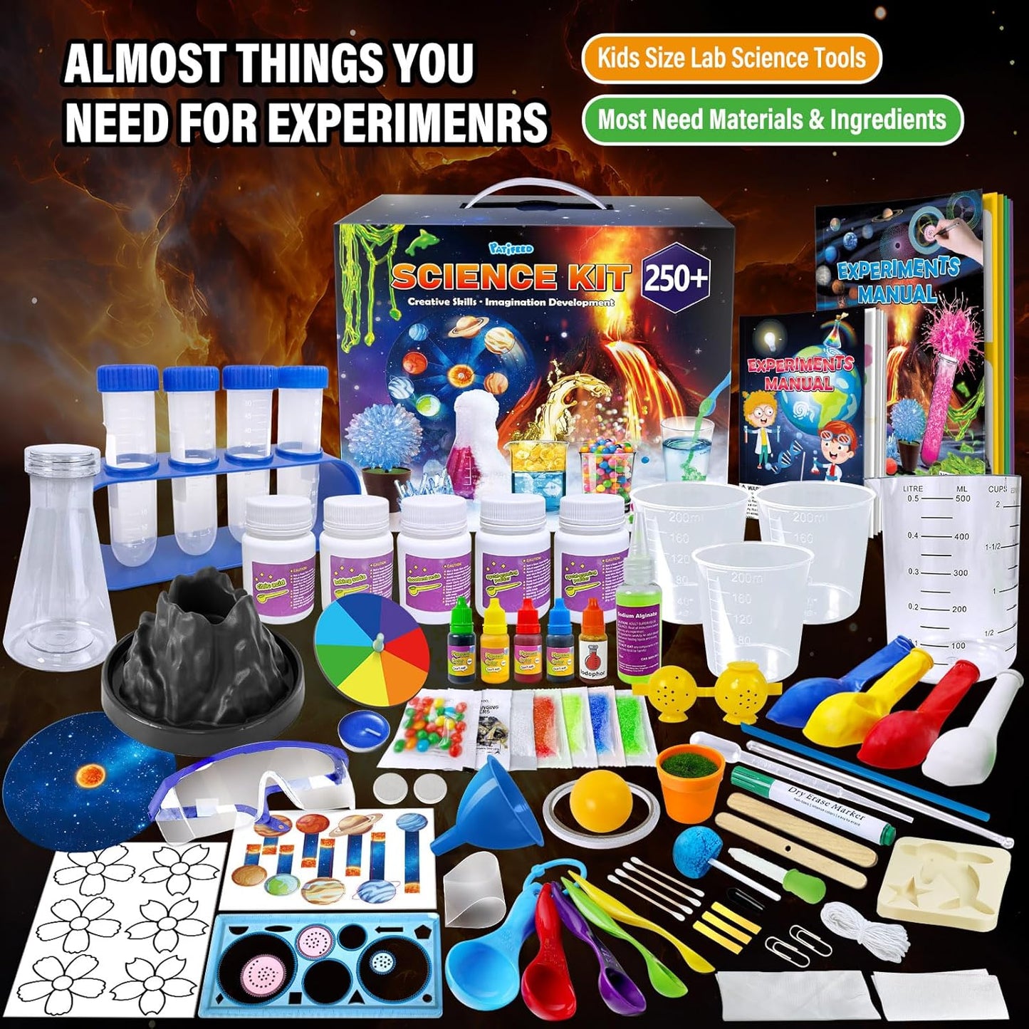 250 Experiments Kits for Kids, Science S.T.E.M Projects Scientific Toys for Boys Girls Gifts Ideas Birthday Christmas, Erupting Volcano, Planet, Bouncy Ball,Chemistry Scientist Set