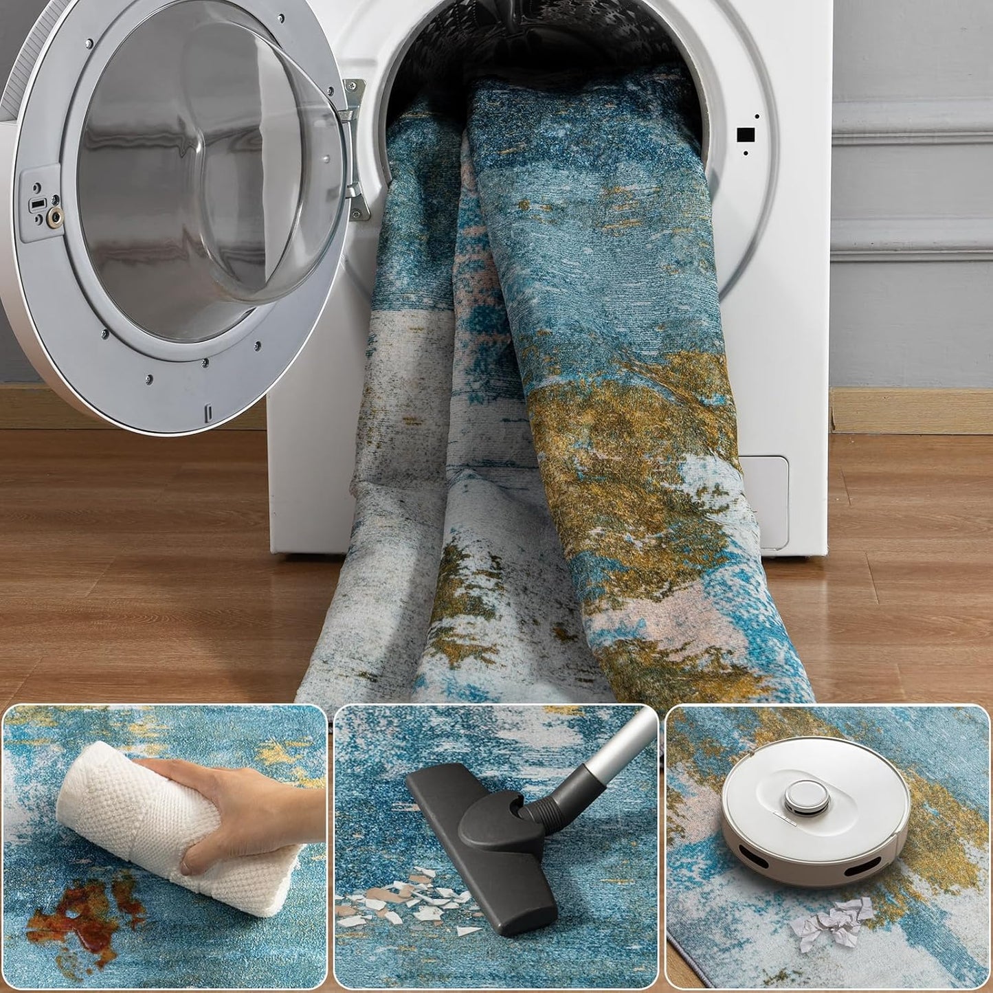 Entryway Rug 2x3 Blue Rug, Washable Abstract Small Rugs Non-Slip Low Pile Throw Rugs for Kitchen Floor, Front Door, Bedroom Bedside