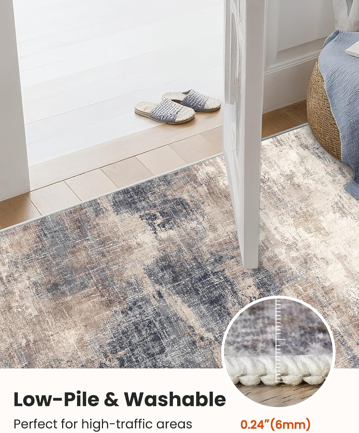 AMADA HOMEFURNISHING Washable Entry Rug, 2x3 Modern Abstract Rug with Short Pile and Non-Slip Backing, Small Rug with Abstract Pattern for Entryway, Kitchen and Living Room, Brown