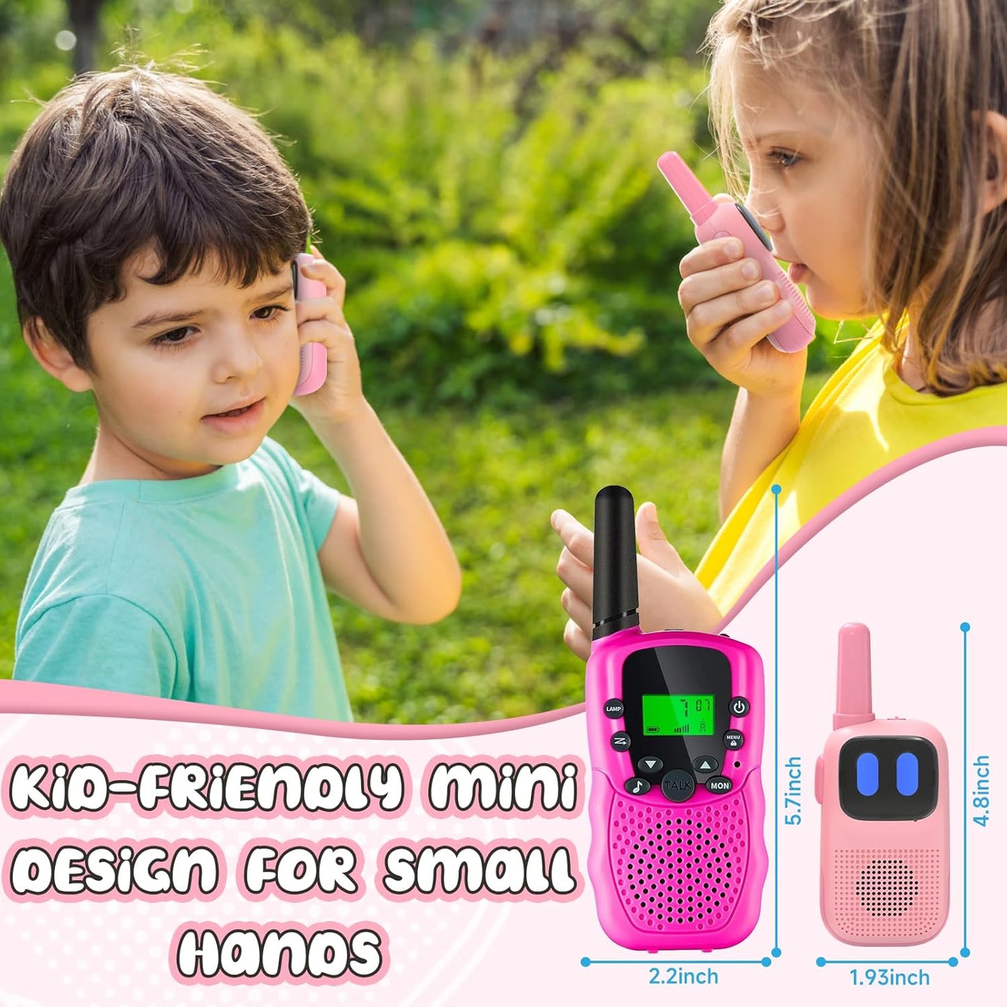Toys for 3-12 Year Old Boys Girls, Walkie Talkies for Kids 2 Channels 2 Way Radio Toy…, Pink, WTK08