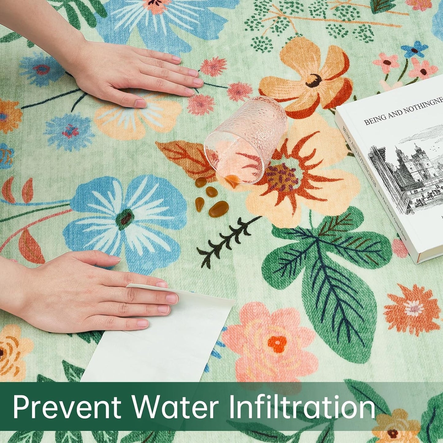 Door Mat Indoor Entrance 2x3 Area Rug Washable Boho Vintage Flower Pattern Non Slip Kitchen Rugs Cute Sage Green Stain Resistant Sound Absorbing Small Carpet Rug for Entryway Kitchen Bedside Bathroom