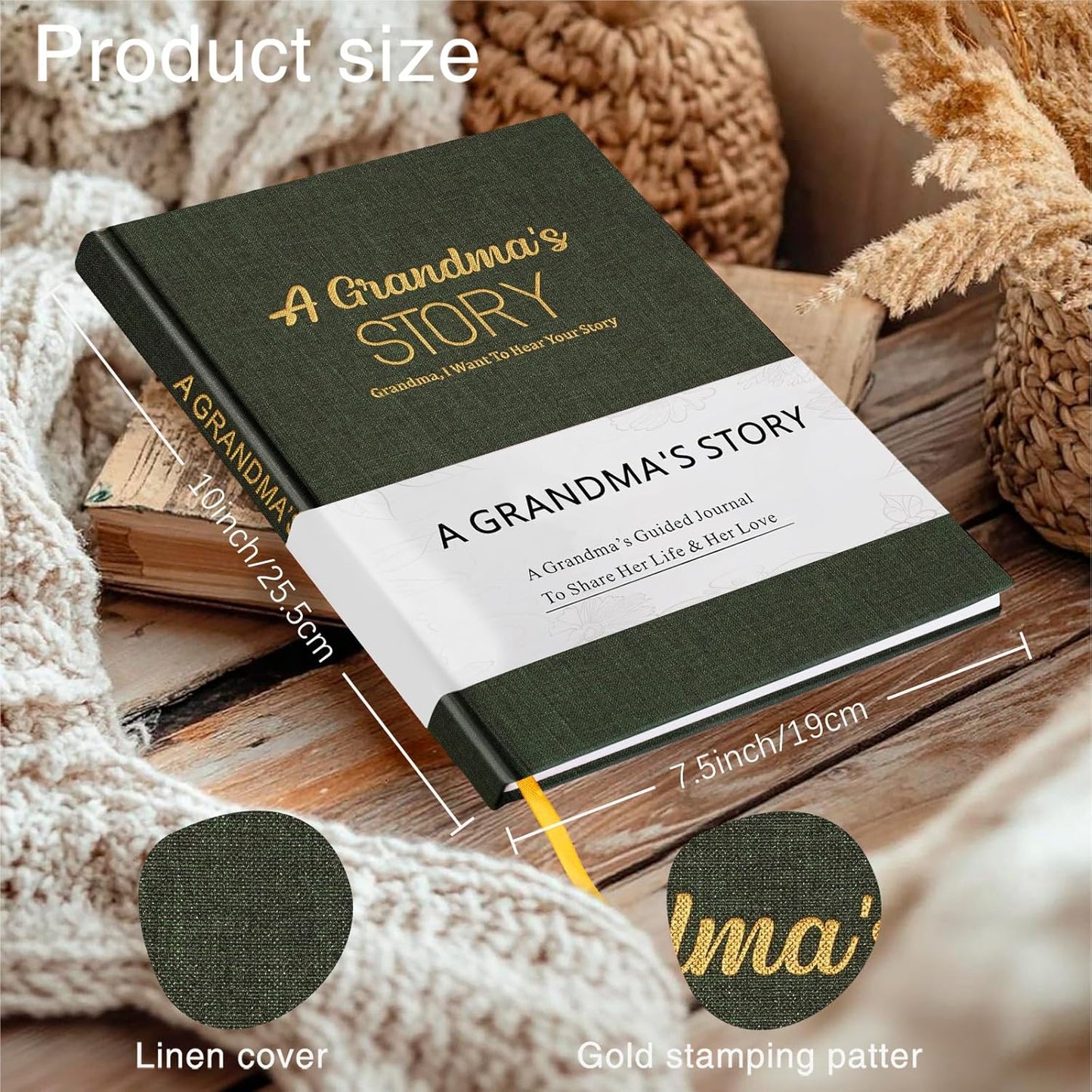 Artmag Grandma's Life Story Journal Family Keepsake Book Linen Hardcover for Grandma to Share Her Memories, with 250+ Prompt Questions Gift for Birthday Mother's Day Christmas (Dark Green)