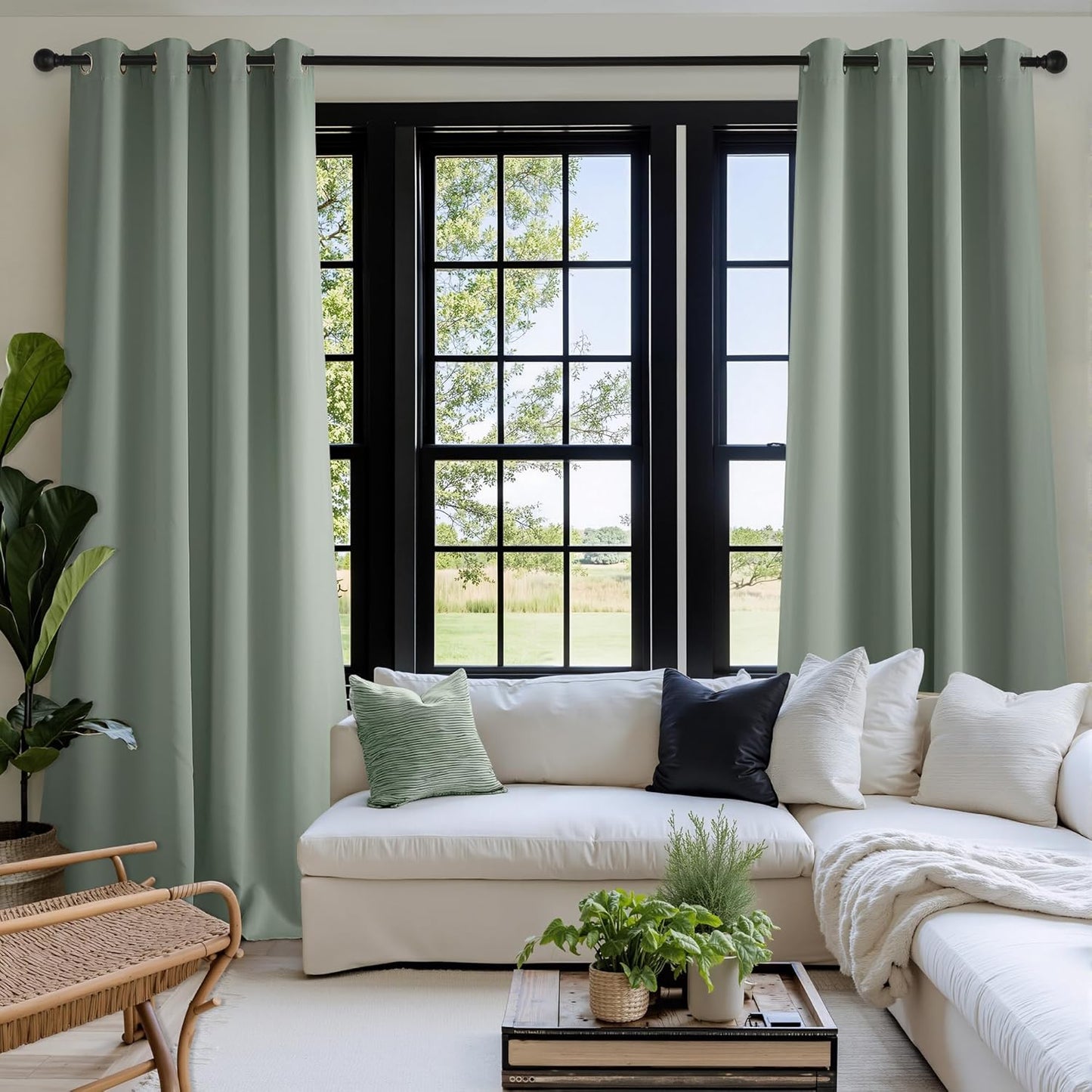 NICETOWN Sage Green Sound Blackout Curtains Blocking Drapes - Grommet Thermal Insulated Shades for Living Room, Yard, Bedroom, Office, Closet - Machine Washable, 2 Panels, W52 x L63