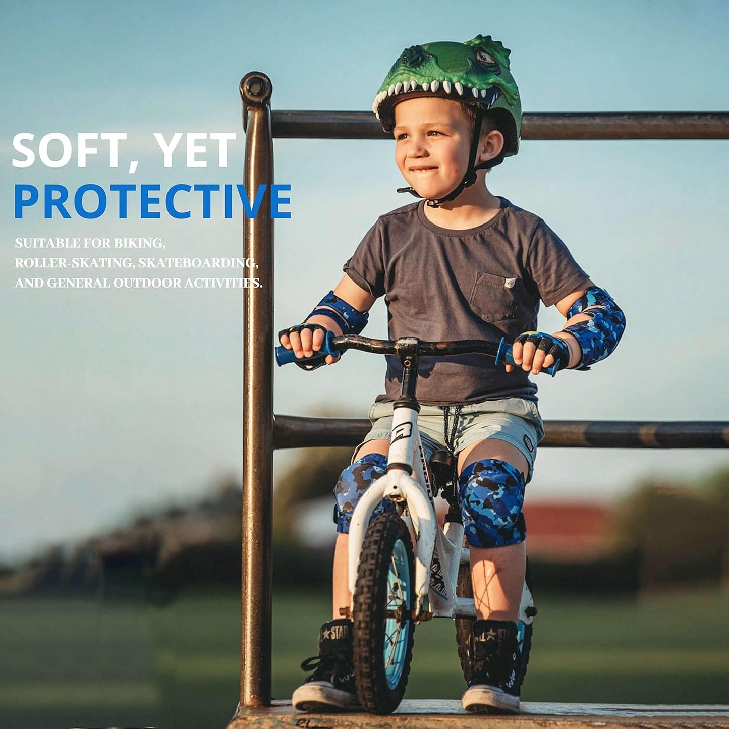 Soft-Style Kids Knee and Elbow Pads with Bike Gloves, Flexible Impact-Resistant Gear for Ages 2-11, Designed for Balance Bikes, Roller-Skating, and Skateboarding