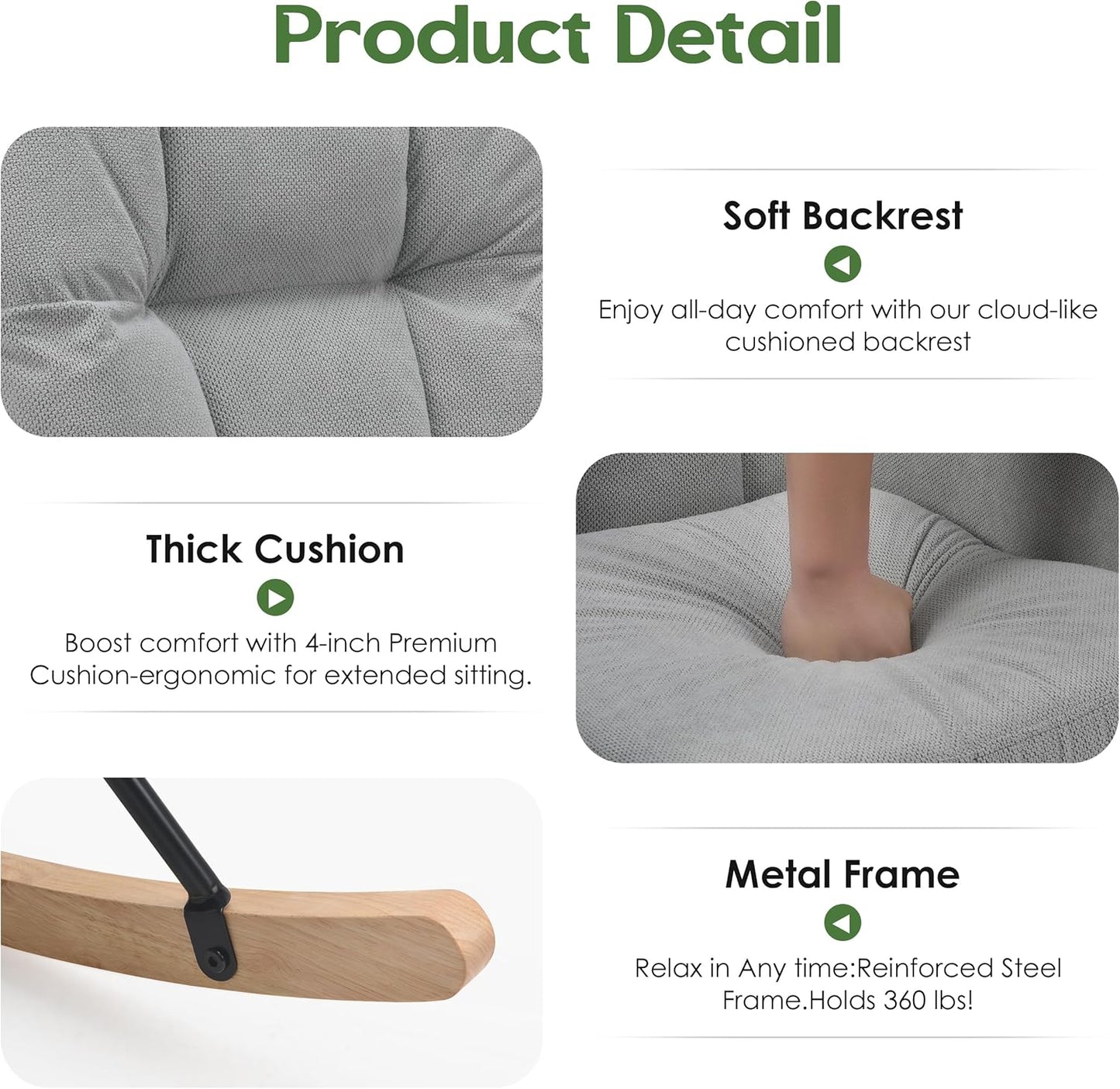 Rocking Chair Nursery, Teddy Baby Nursery Rocking Chairs, Modern Nursing Chair for Breastfeeding, Nursery Rocker for Small Spaces Indoor, Accent Glider Chairs for Living Room, Bedroom, Grey