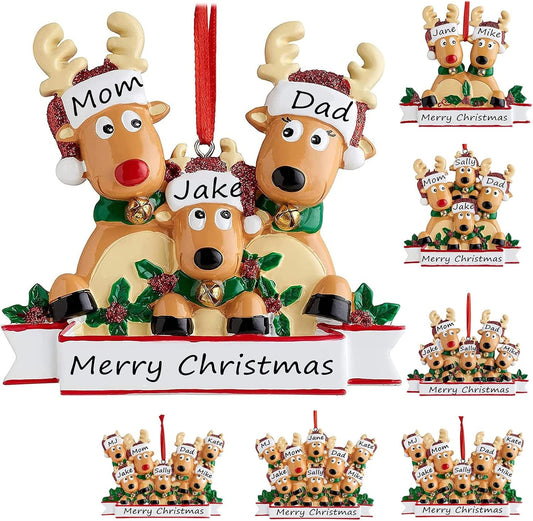 Personalized Christmas Ornaments 2025 Family of 2/3/4/5/6/7/8 Deer Christmas Ornaments Custom Name Customized Gifts for Xmas Tree,Family of 3