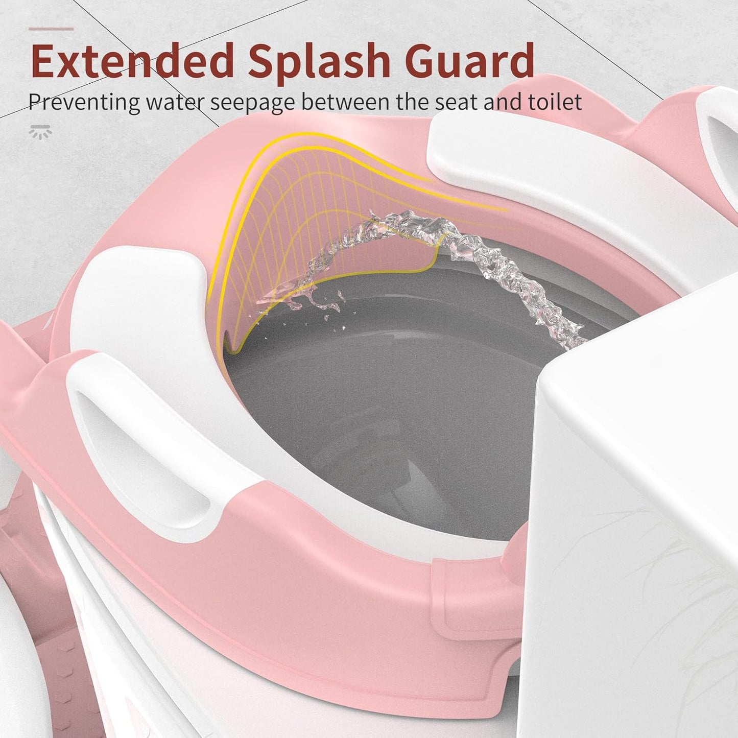 Potty Training Seat, Upgrade 2 in 1 Potty Training Toilet for Toddler, Toddler Toilet Seat for Boys Girls with Splash Guard, Anti-Slip Pad and Step Stool (Pink)