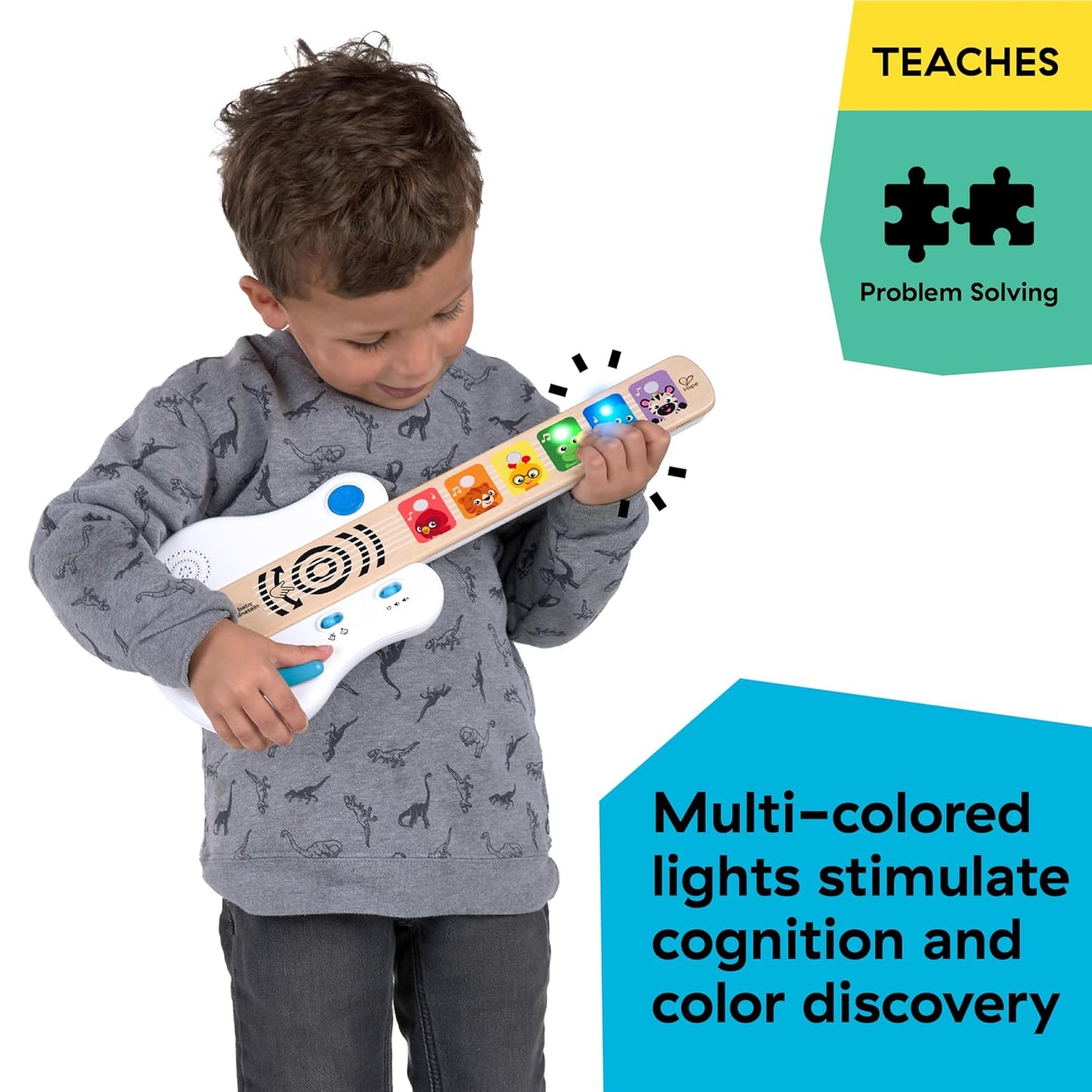 Baby Einstein Strum Along Songs Magic Touch Wooden Toy Guitar with Whammy Bar, Montessori Musical Learning Toy with Lights, 12mo+