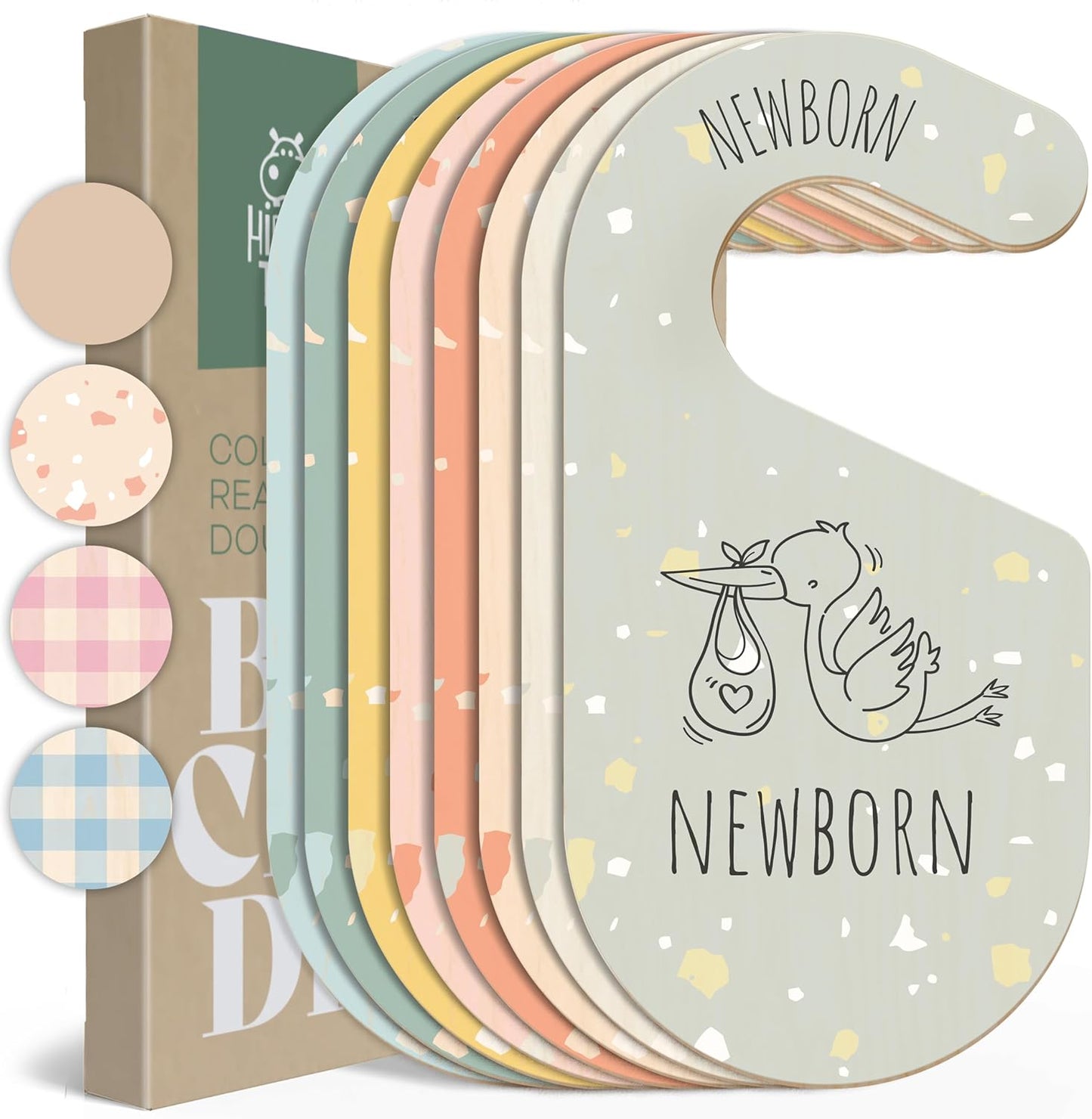 Colorful Baby Size Closet Dividers - Wooden Baby Clothes Organizer for Nursery Decor, Storage & Organization - 8 Pcs of Baby Closet Dividers Ideal as Neutral Nursery Storage Organizers