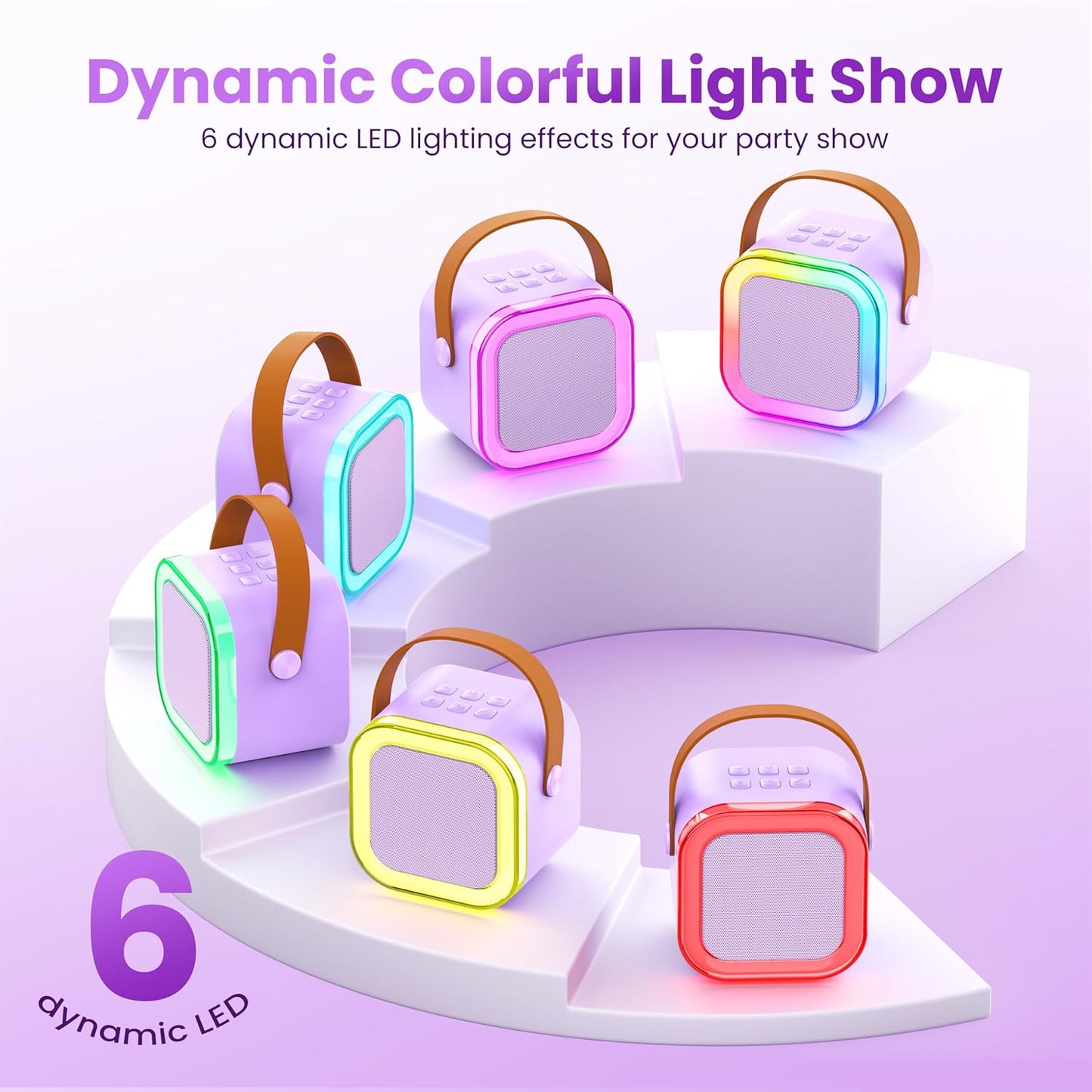 Peski Karaoke Machine for Kids Adults, Portable Bluetooth Mini Karaoke Microphone Singing Speaker with 2 Wireless Mic and Light,Toys for All Smartphones,Birthday, Family,Home Party (Purple)