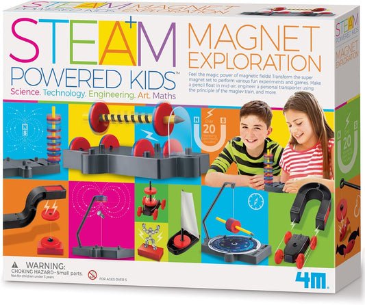 4M - STEAM Magnet Exploration - Hands-On Science Kit with Magnetic Toys Experiments for Kids Ages 5+ - Includes Magnet Toys Wand, U-Shaped Magnet, Racers, Yacht & More - Educational STEM Toy Gift