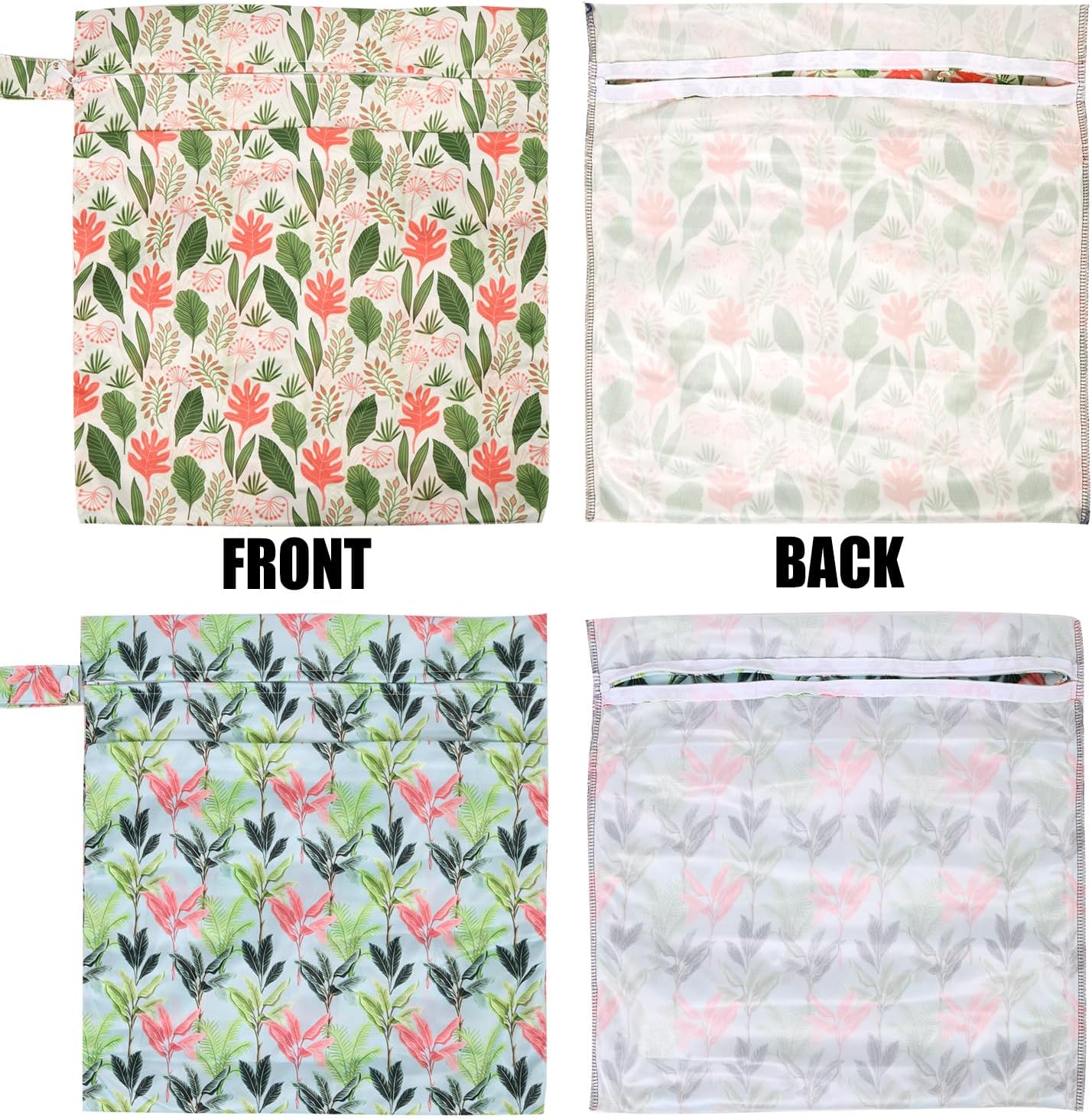 2pcs Cloth Diaper Wet Dry Bags, Waterproof Reusable Wet Bag with 2 Zipper Pockets & Handle, Washable Laundry Bags for Baby Adult Clothes Travel Beach Pool Daycare Yoga Gym Exercise Swimsuits,