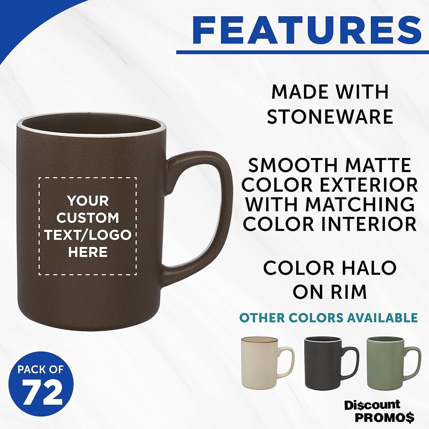 Custom El Grande Matte Ceramic Mugs 20 oz. Set of 72, Personalized Bulk Pack - Perfect for Tea, Espresso, Cappuccino, Hot Cocoa - Dark Brown