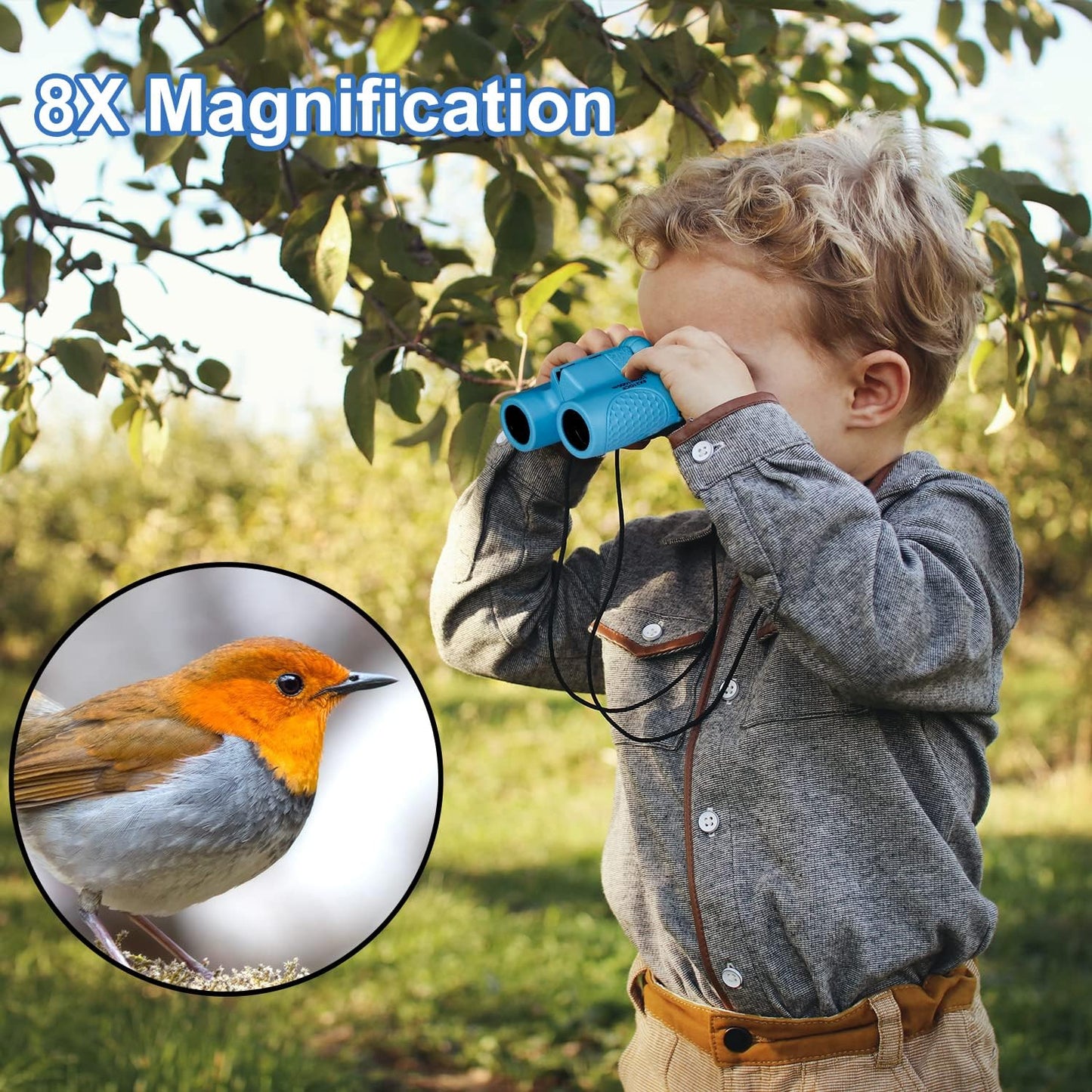 Binoculars for Kids 8x21, Gift for 3-12 Years Boys & Girls, Compact Kids Binoculars High-Resolution Shockproof Mini Binoculars for Bird Watching, Hiking, Camping, Travel Blue 301
