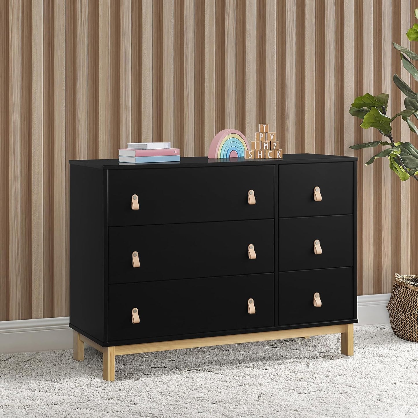 GAP babyGap Legacy 6 Drawer Dresser with Leather Pulls and Interlocking Drawers - Greenguard Gold Certified, Ebony/Natural