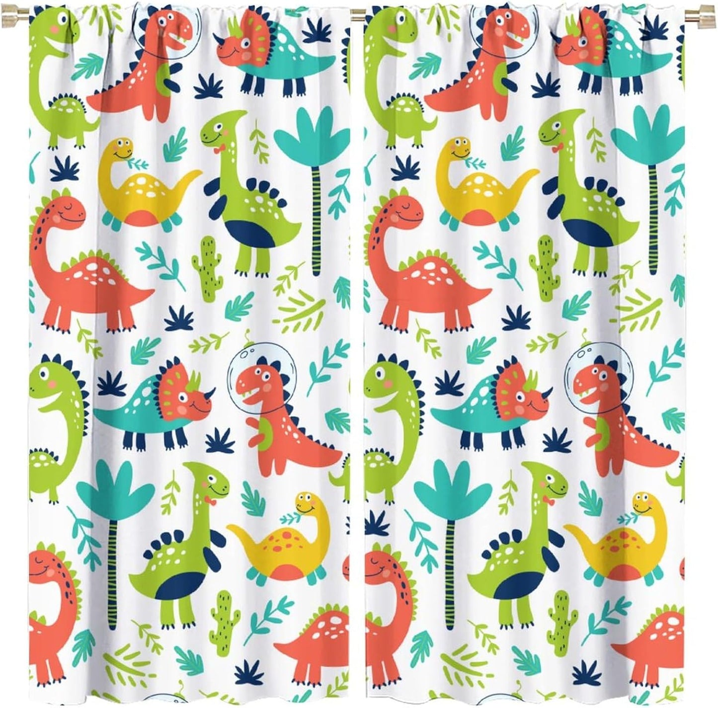 Rustic Dinosaurs Curtains Colorful Dino Kids Boys Cartoon Cute Cool Funny Decor Printed Blackout Rod Pocket Window Drapes for Living Room Bedroom W21xL54in 2 Panels