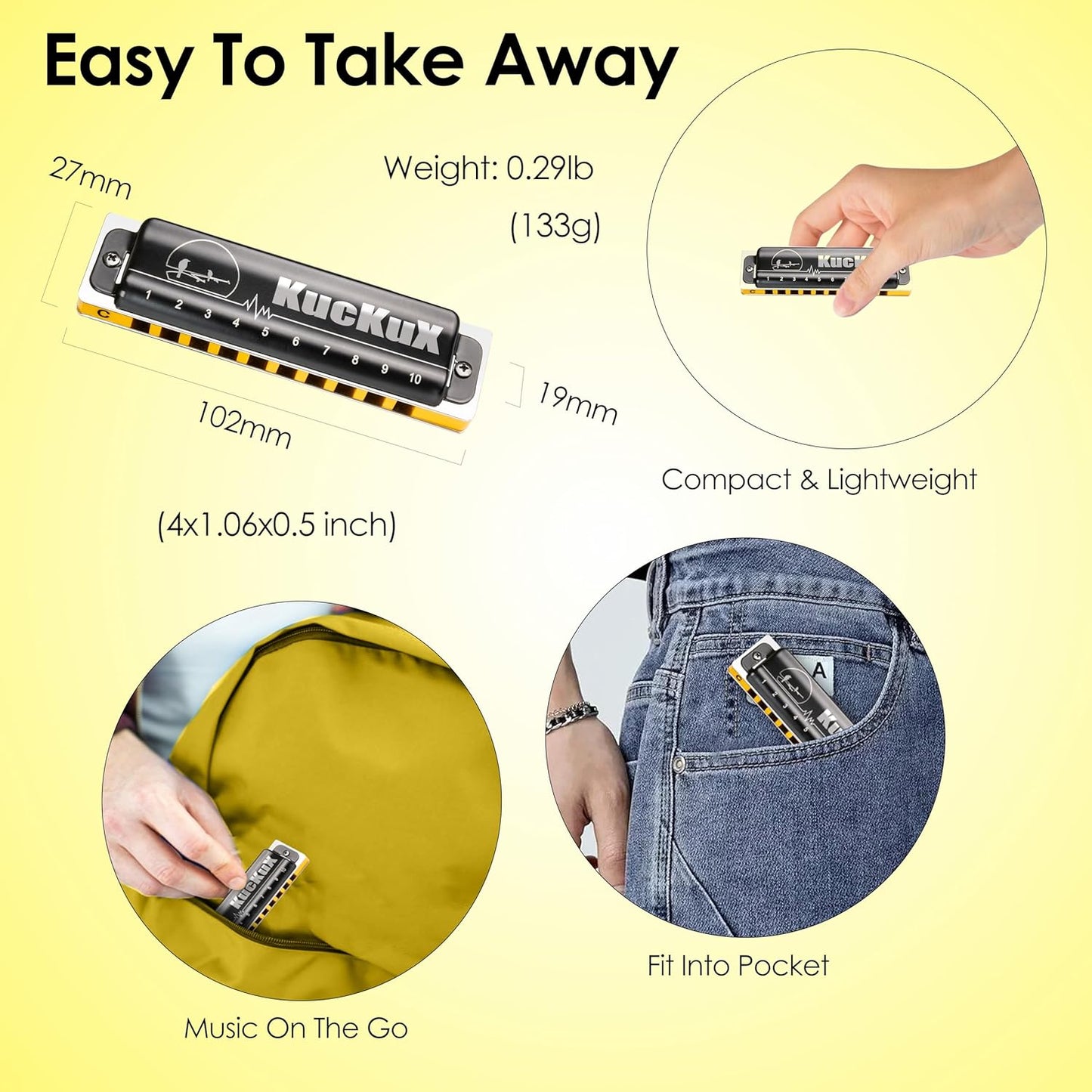 Diatonic Harmonica of B flat Key,Blues Mouth Organ 10 Hole 20 Tones, Reed of Phosphor Bronze, ABS Combo, Easy-Clean Cover,10 Hole Blues Harp for Adult, Beginner