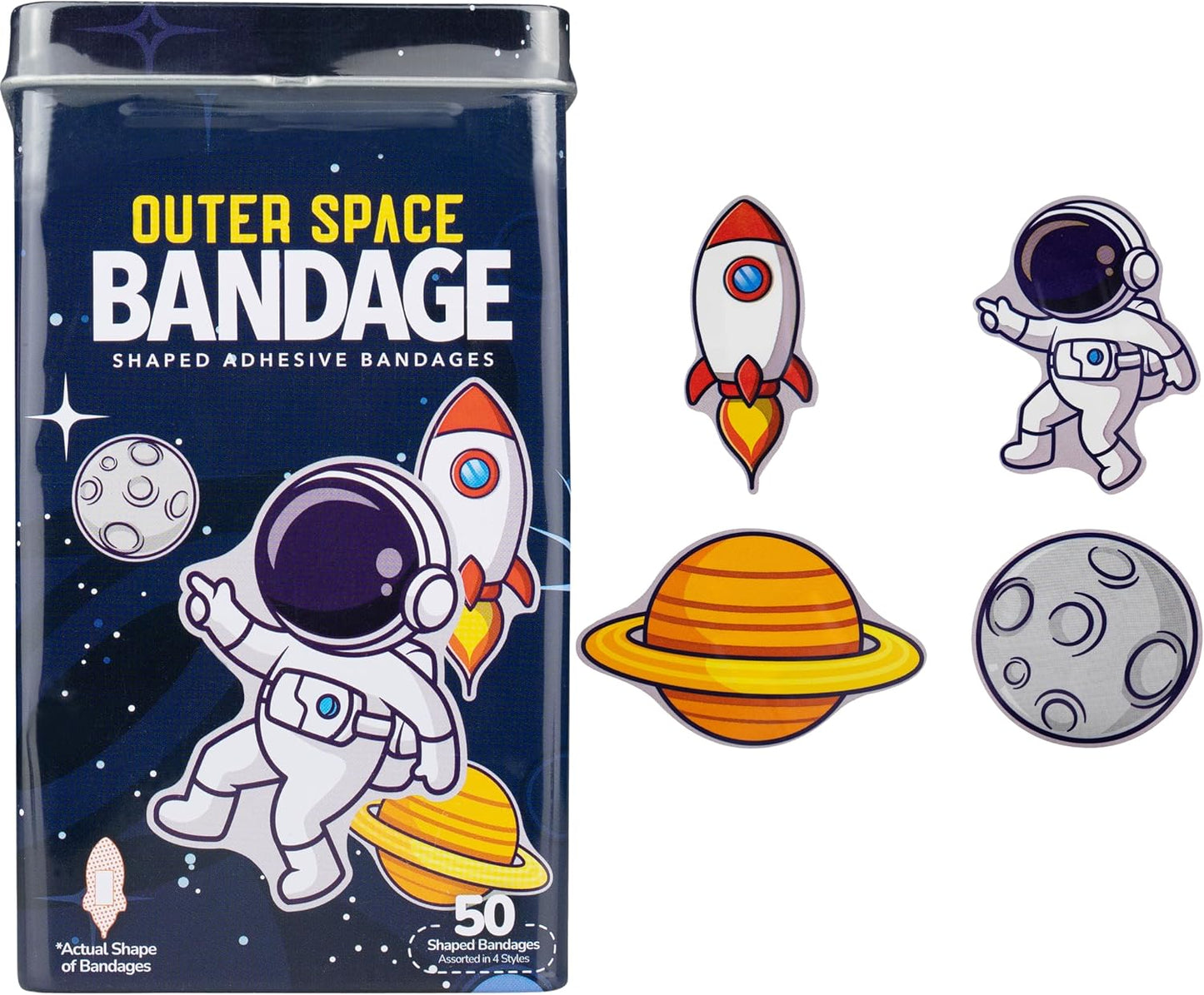 BioSwiss Bandages, Outer Space Shaped Self Adhesive Bandage, Latex Free Sterile Wound Care, Fun First Aid Kit Supplies for Kids and Adults, 50 Count