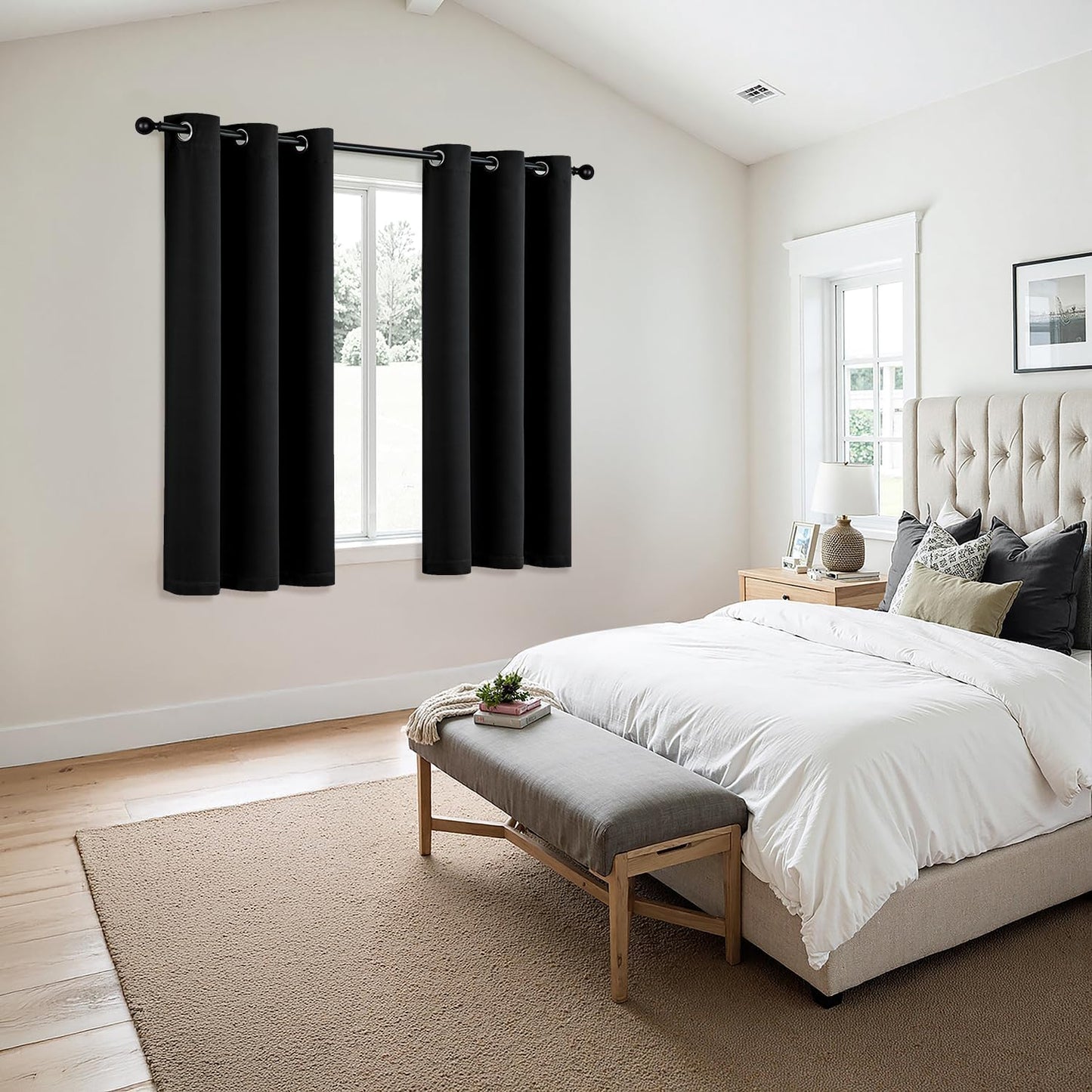 MIULEE Black Blackout Curtains for Bedroom Living Room 64 Inches Long 2 Panels, Thermal Insulated Room Darkening Drapes Solid Grommet Top Noise Reduction Light Blocking Window Treatments 40x64 Inch