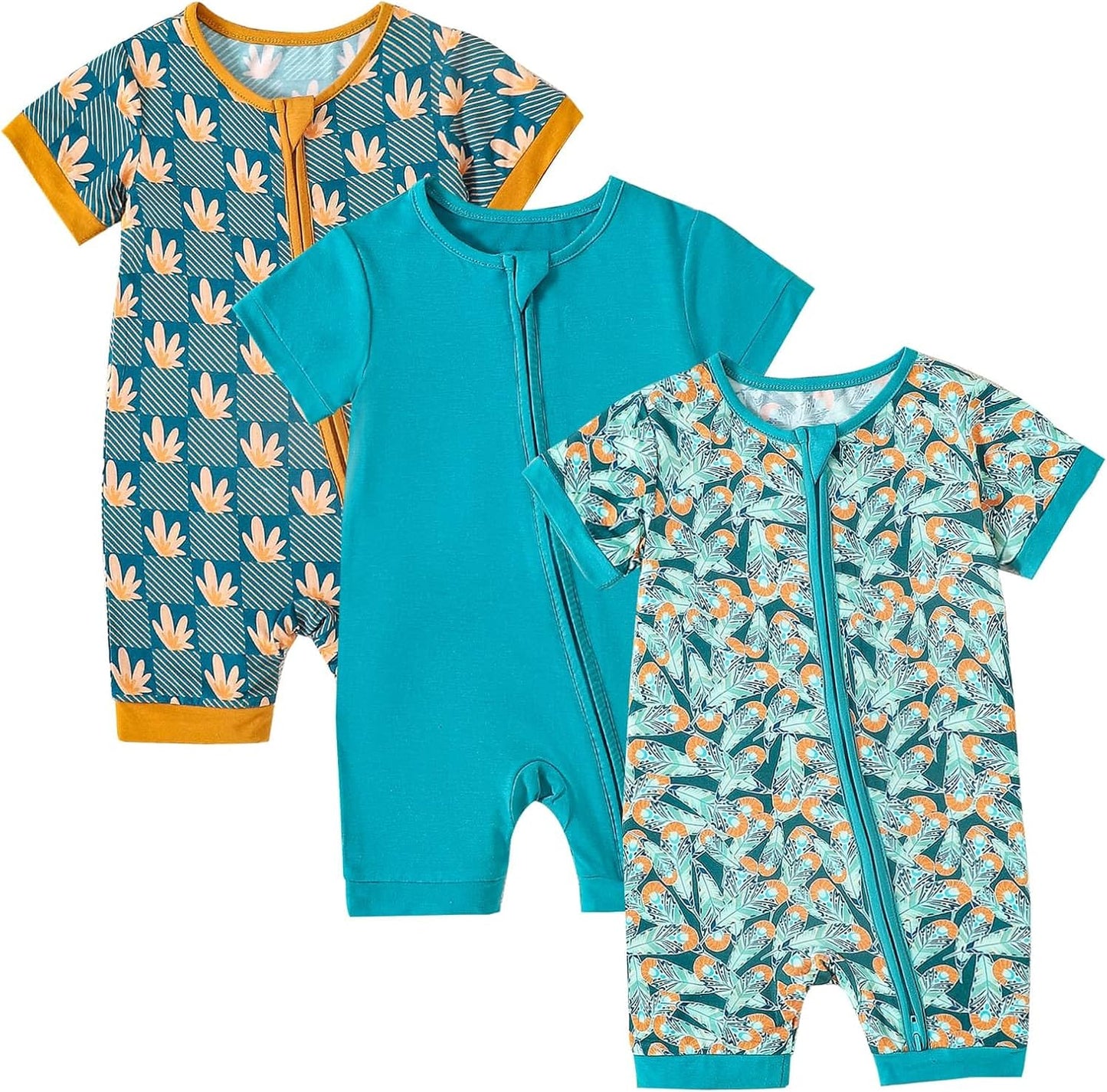 OPAWO Bamboo Baby Pajamas 3 Pack, Double Zipper Bamboo Sleepers for Baby Boy Girl Romper, Toddler Summer Clothes Outfit 0-24M