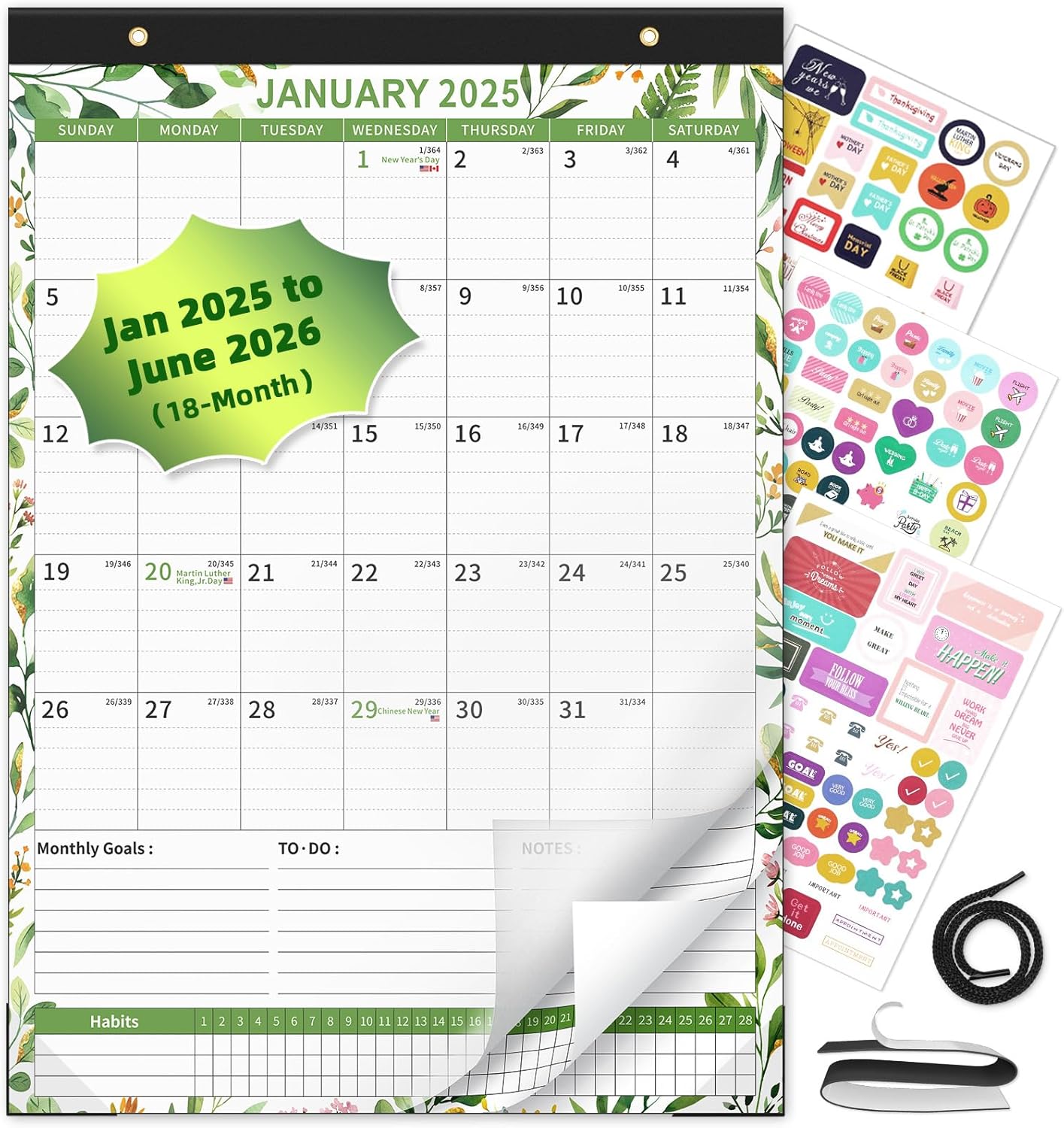 Ospelelf Magnetic Calendar 2025-2026 Wall Calendar 12'' x 17'' Desk Calendar for Refrigerator 18 Months, Use Jan 2025 - June 2026