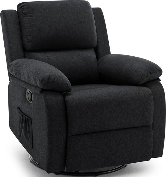 Recliner Chair, 360 Swivel Rocker Chair for Adults, Small Rocking Recliner Chair for Small Spaces, Upholstered Fabric Glider Recliner Nursery Chair with Side Pockets for Living Room, Nursery