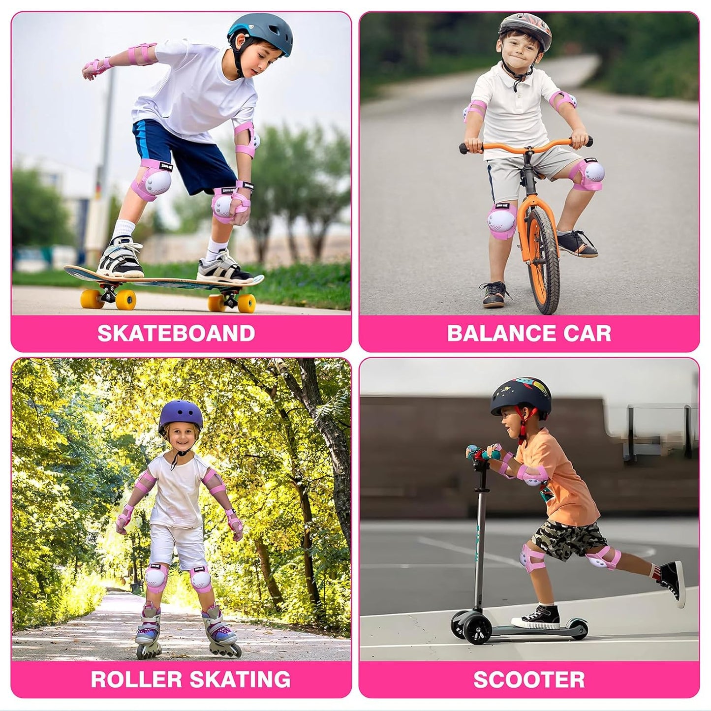 Youth/Kids Knee Pads Elbow Pads Wrist Guards Protective Gear Set for 3-15 Years Child Roller Skates, Skateboard, Cycling, Inline Skating, BMX Bike, Balance Bike, Scooter Riding and Other Outdoor Sports