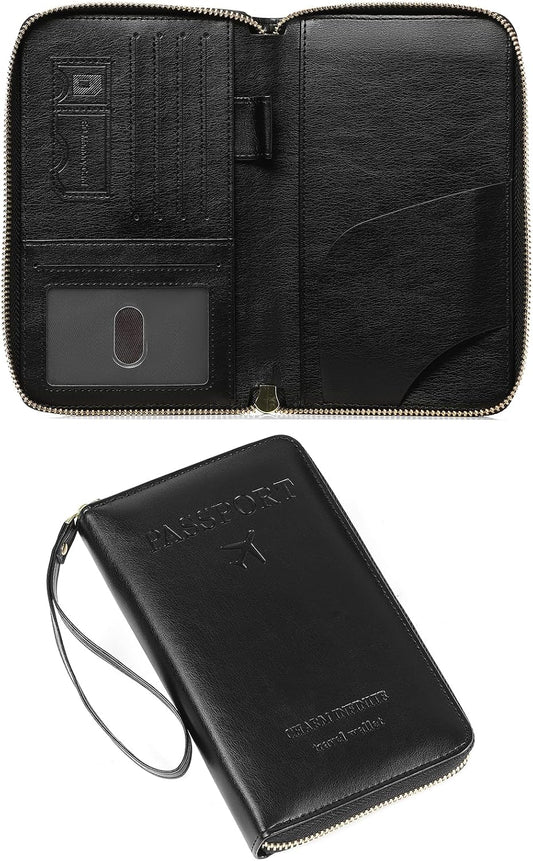 Leather RFID Blocking Passport Holder Travel Wallet, Passport Cover/Travel Wallet for Women/Men with