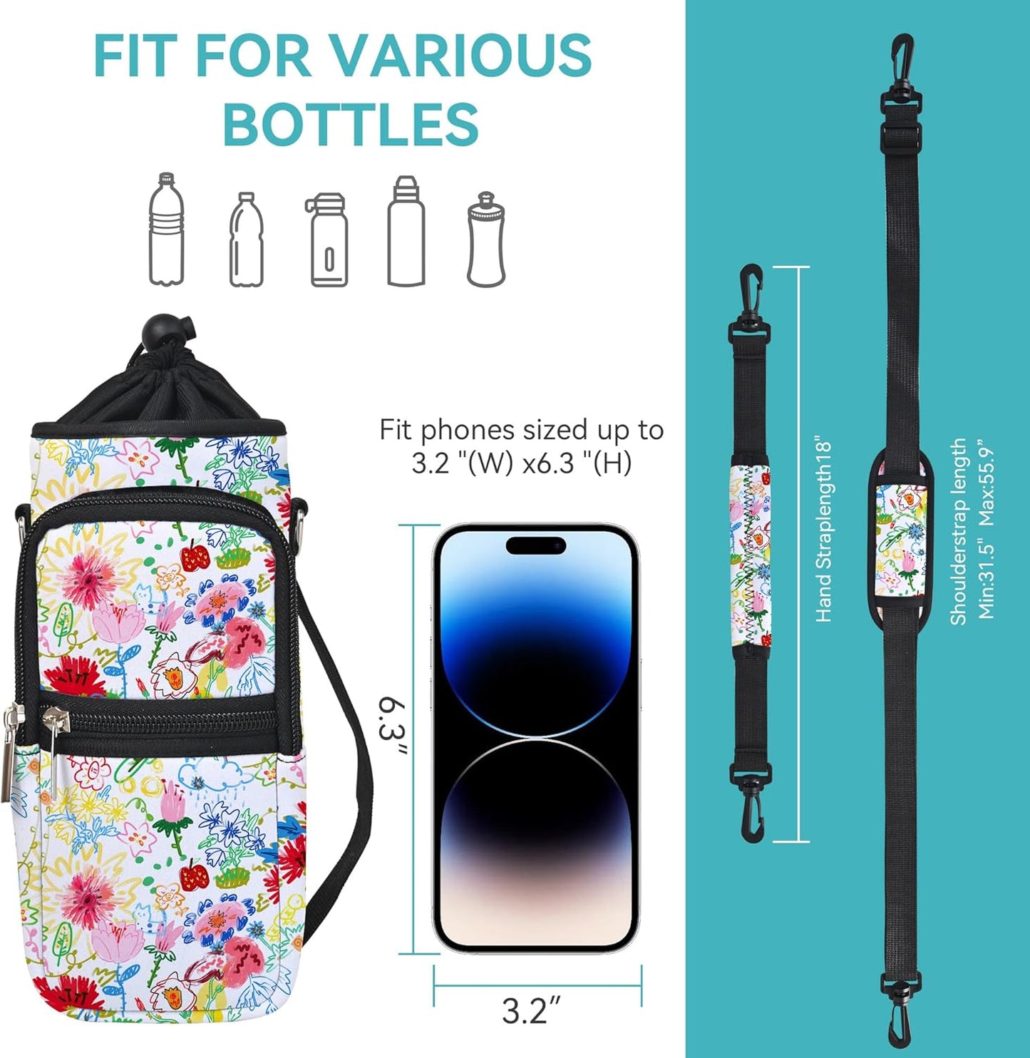 AUPET Water Bottle Sling Bag Sleeve Holder Carrier 25/32/40/64 oz,Insulated Crossbody Water Bottle Case Cover with Strap and Pockets for Men/Women Walking Hiking