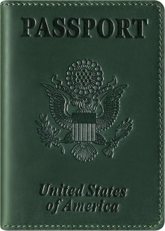 BIAOTIE Premium Leather Passport Holder Covers, Rfid Travel Wallet Passport Document Holder, Travel Essentials Wallet Cover Case for Men and Women (Green)