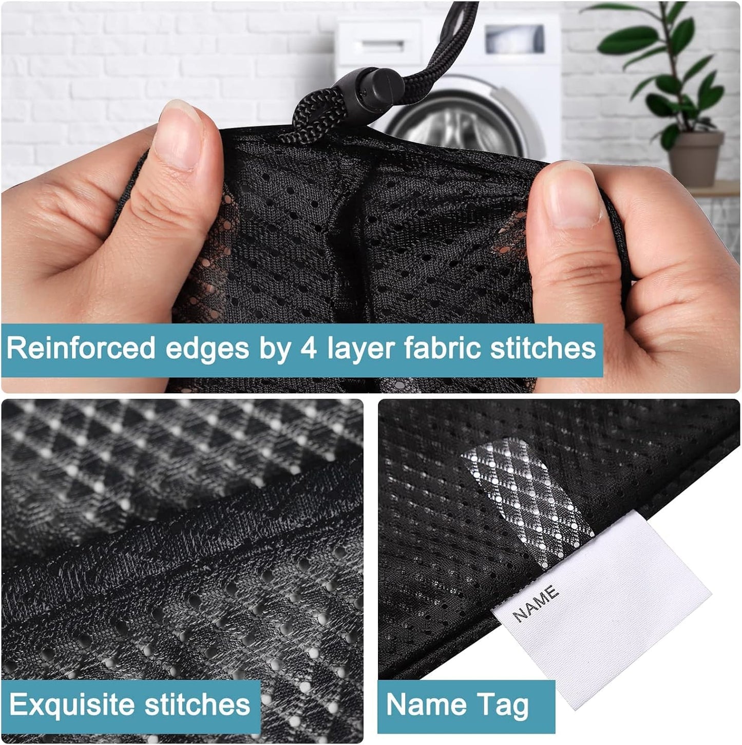 Polecasa Heavy Duty Large Mesh Laundry Bags with ID Tag and Locking Drawstring Closure - 2 Pack, 24 x 36 inches - Laundry Hamper Liner, Washable Laundry Bag for Travel, Sports, Dorms (Black)