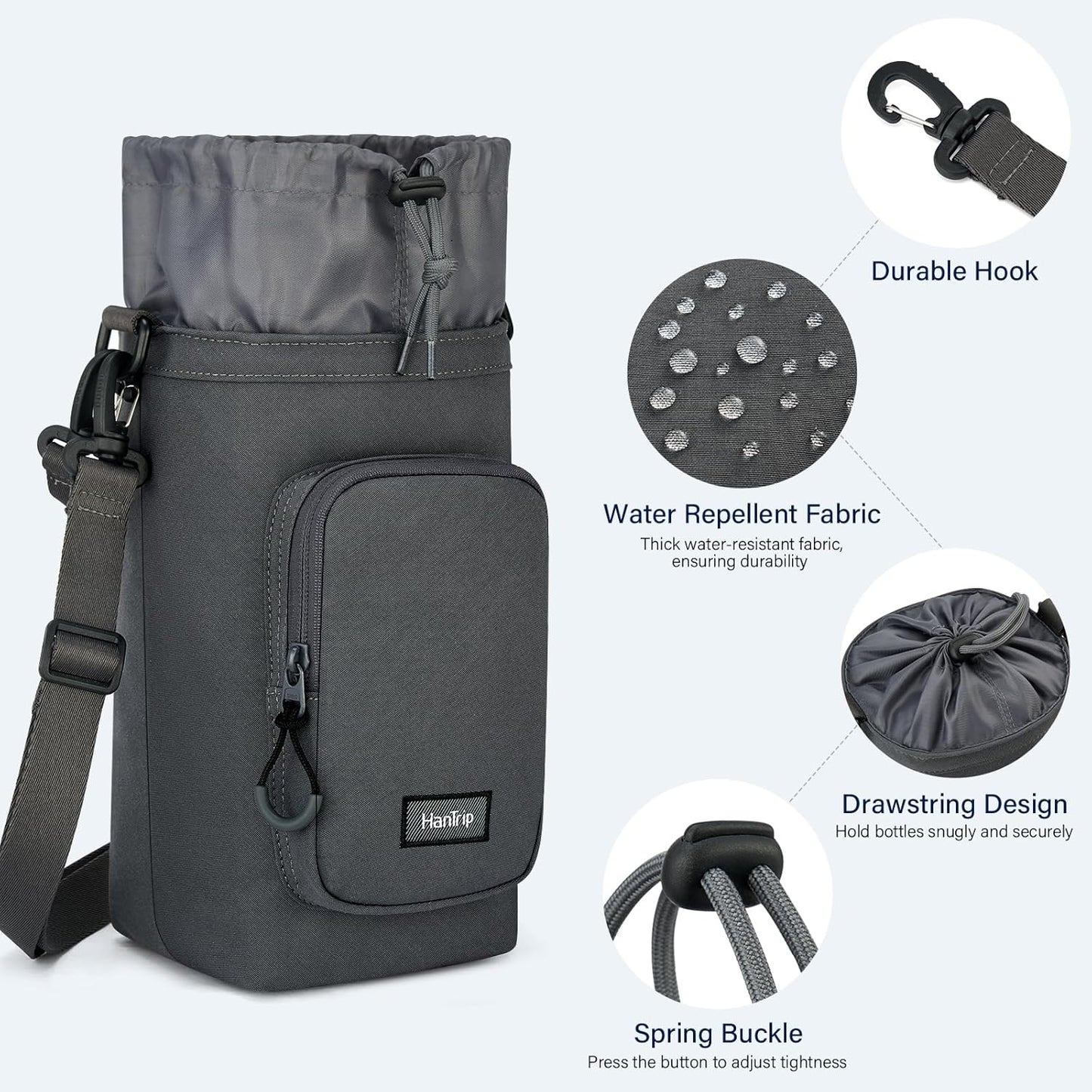 Insulated Water Bottle Carrier Bag with Strap Phone Pocket for 25/32/40/64 oz Tumbler Cup, Water Bottle Holder