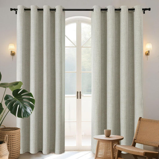 Joydeco Blackout Curtains 63 Inches Long 2 Panels Burg, Room Darkening Curtains for Bedroom, 100% Black Out Textured Thermal Drapes Privacy Protection 2 Panels Set(W52 x L63 Inch, Light Beige)