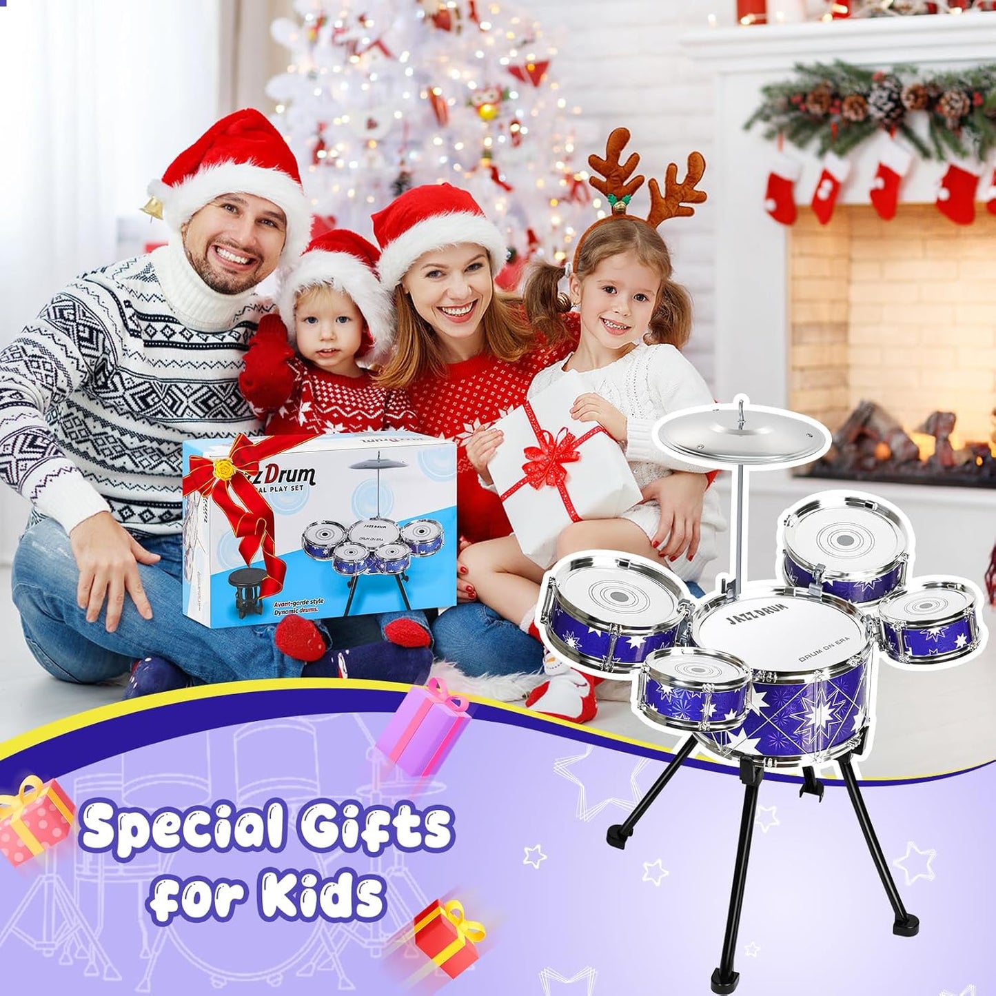 Upgraded Drum Set for Toddler Toy Ages 2-4 Kids Jazz Drums Kit with Stool Musical Instrument Toys for 3 4 5 Year Old Girls Boys Gifts