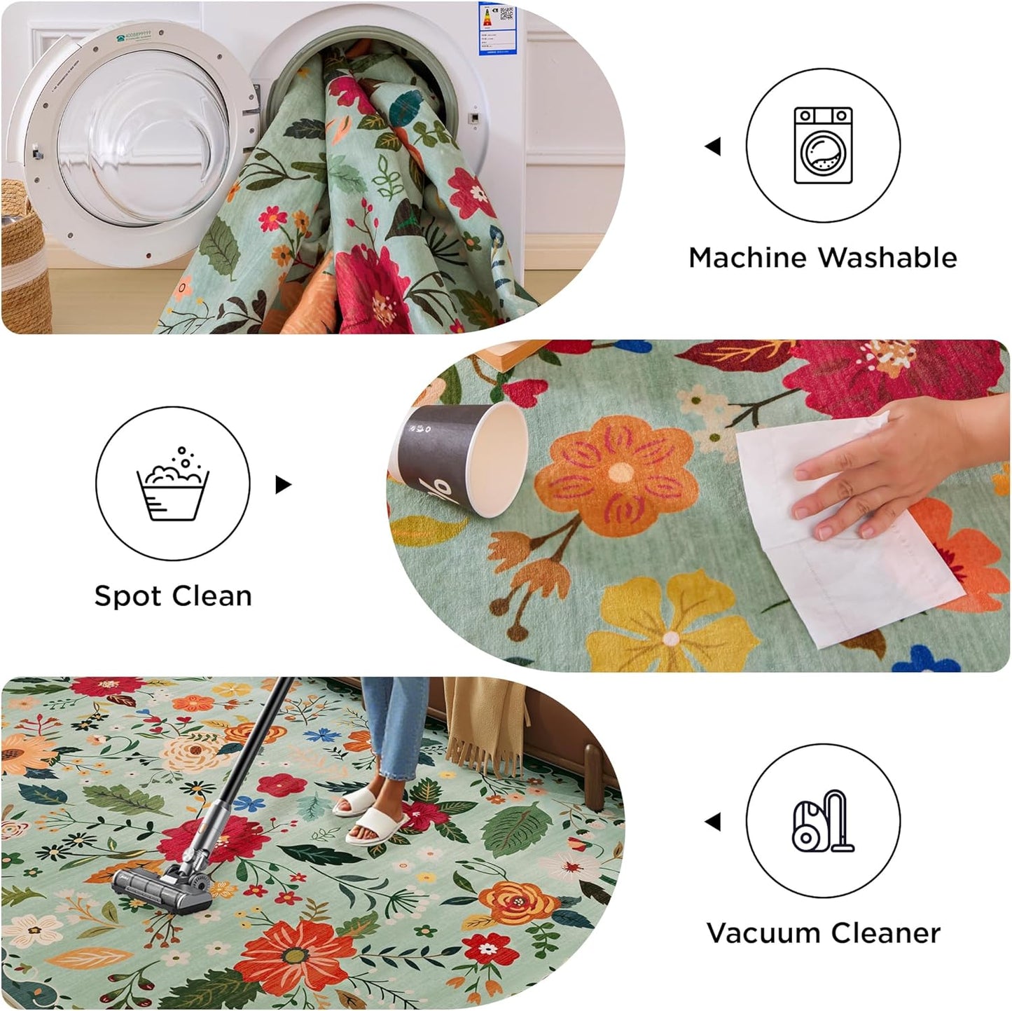 Rug Runners 2x6, Floral Green Washable Kitchen Rugs for Hallways Area Rugs, Non Slip Long Rug Low Pile Doormat Flower Carpet for Kitchen, Entryway Indoor, Bedroom, Bathroom, Laundry, Sage Green