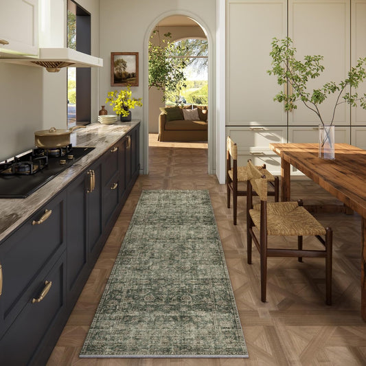 Washable Kitchen Rug Runners for Hallways: 2'x6' Entryway Rug with Non Slip Backing Low Pile Soft Indoor Floor Carpet Runner for Hallways Kitchen Laundry Room Bathroom Bedroom