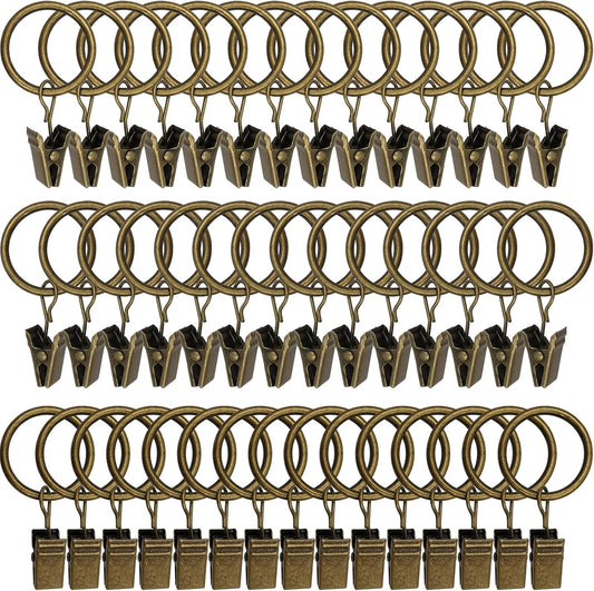 44 Pack Bronze Curtain Rings with Clips, Curtain Hooks Hangers Clip Rings for Hanging Drapes Bows Hat, Drapery Rings 1 in I D, Fits up to 5/8 in Diameter Curtain Rod.