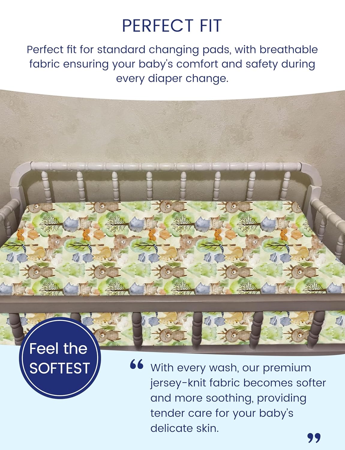 TotAha Premium Stretchy Changing Pad Cover, Buttery Soft Diaper Changing Pad Covers for Girls Boys, Super Stretchy Jersey Knit Changing Table Covers, Forest Bear & Cute Deer